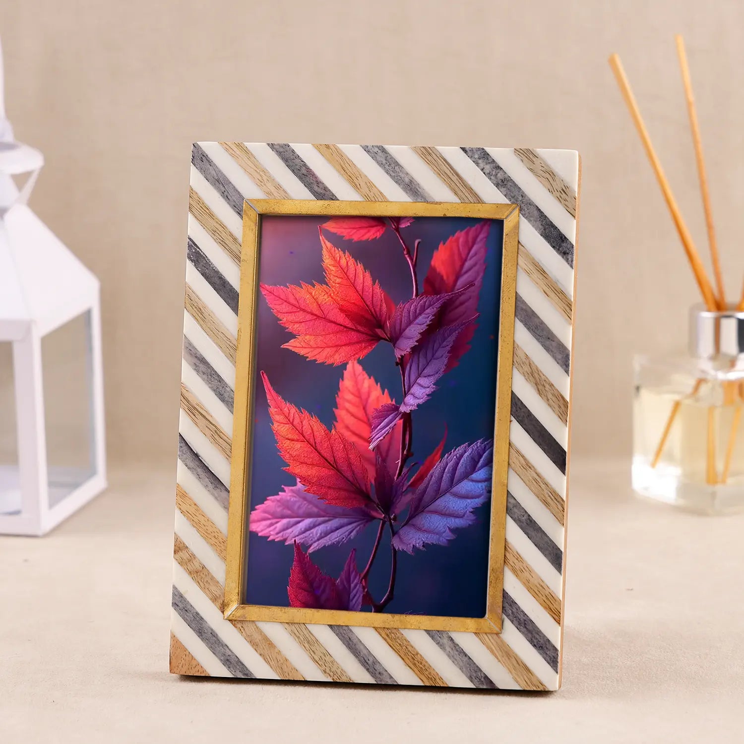 Handmade Bone Inlay, Brass & Wood Picture Frame - 4x6 & 5x7