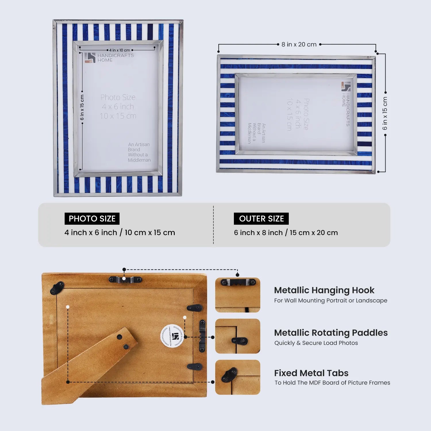 Picture Frame 4x6 Camelot Knight Resin Stainless border Blue & White