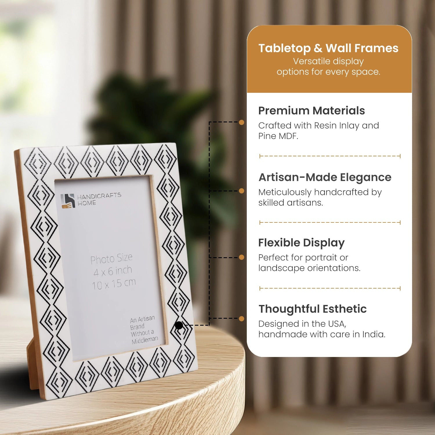 Picture Frame Tribal Geometry Collection Resin Inlay Black & White – 4x6 & 5x7"