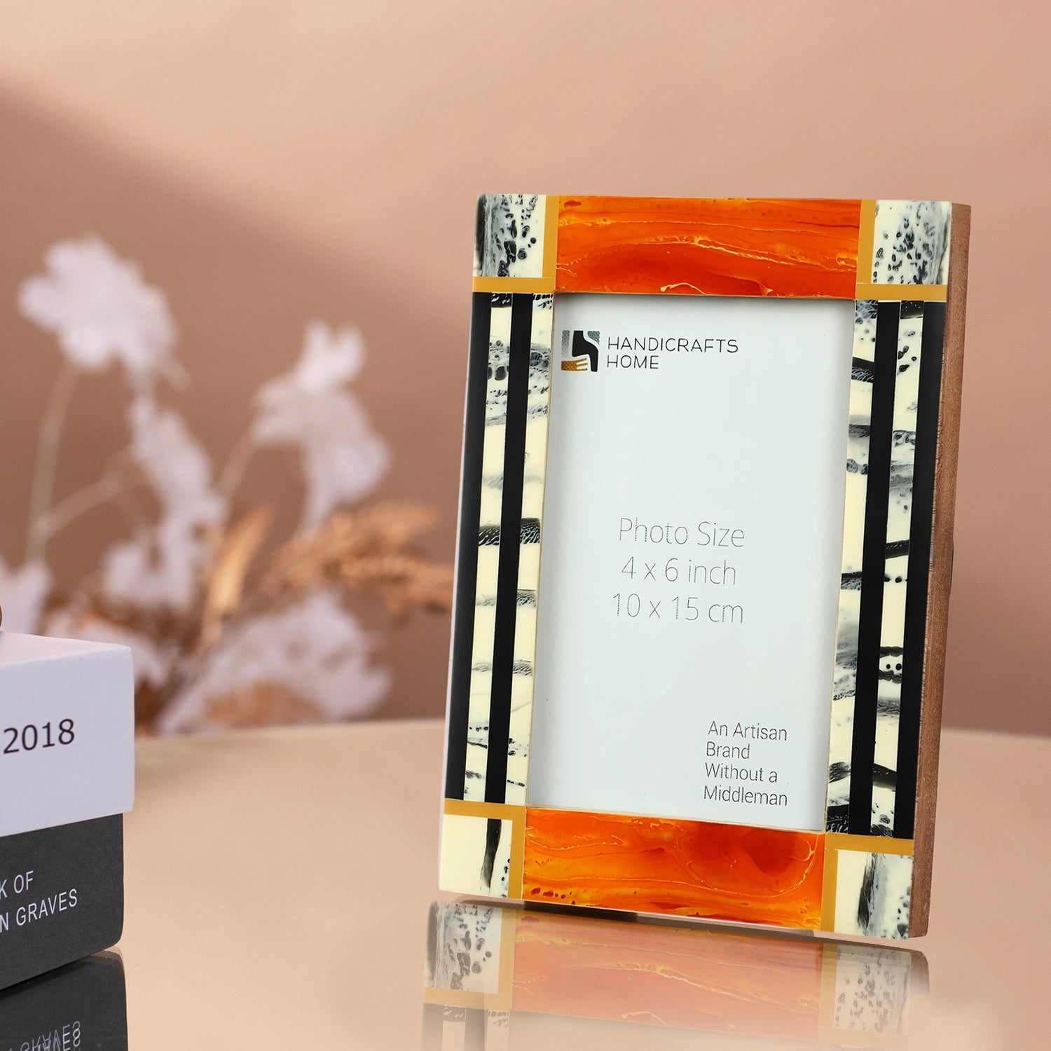 Orange Abstract Ink Resin Inlay Picture Frame in 4x6 & 5x7