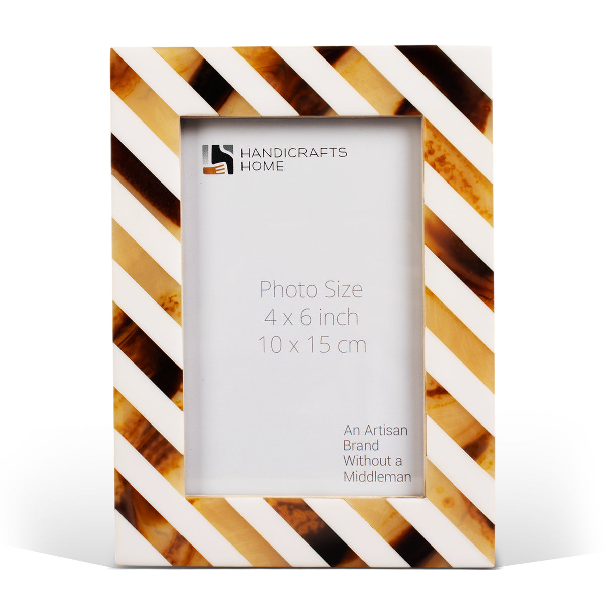 Handmade Brown White Bone & Resin Inlay Picture Frame - Striped Pattern - 4x6 5x7, for tabletop or wall display