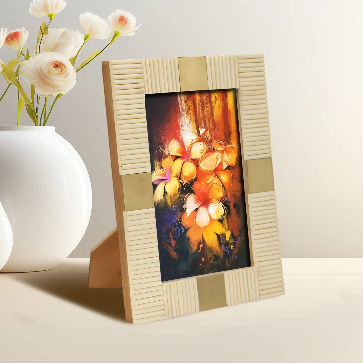 Resin Inlay Deco White Picture Frame For Desk & Wall-3 Sizes