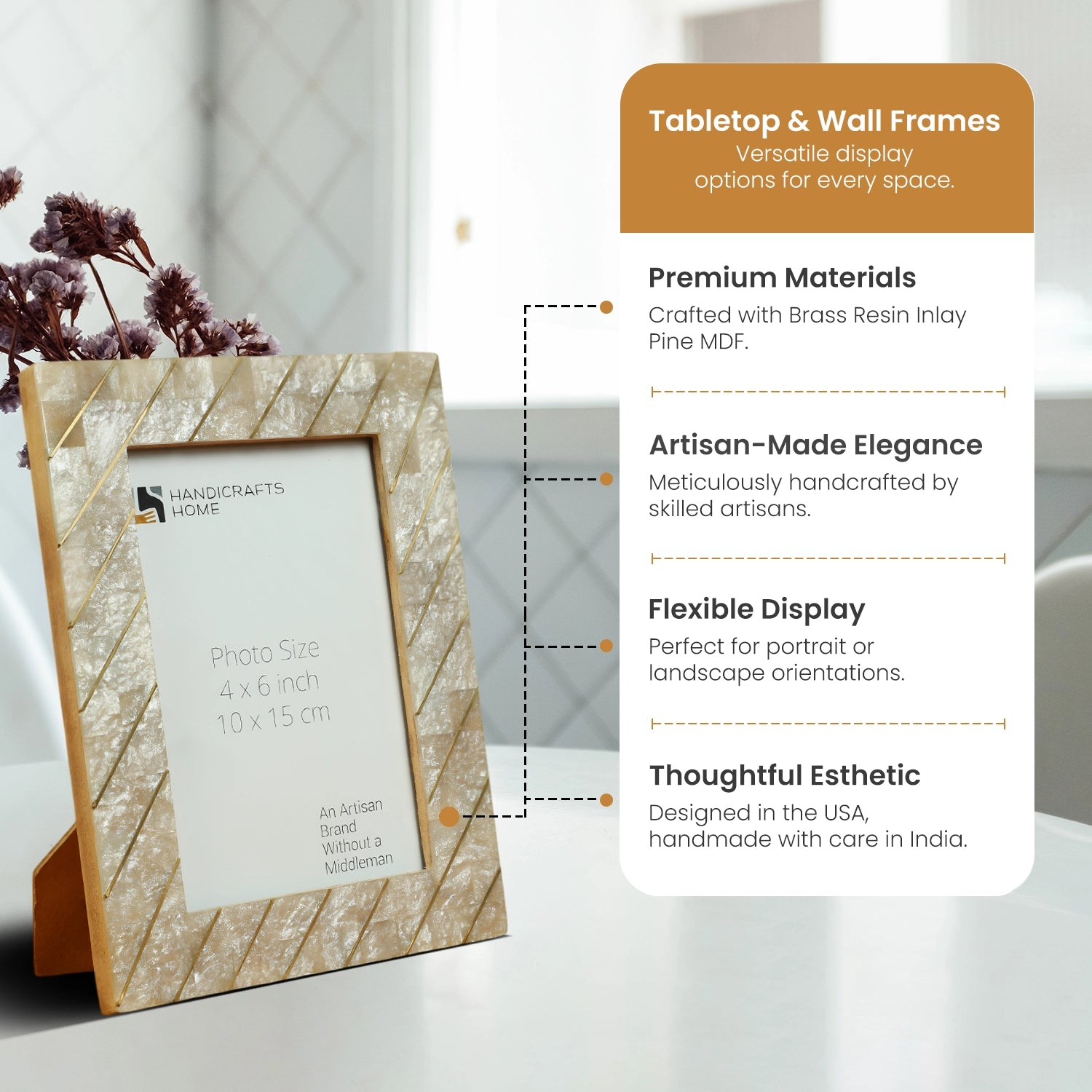 Brasselin Resin Inlay & Brass Grey Picture Frame 4x6 & 5x7