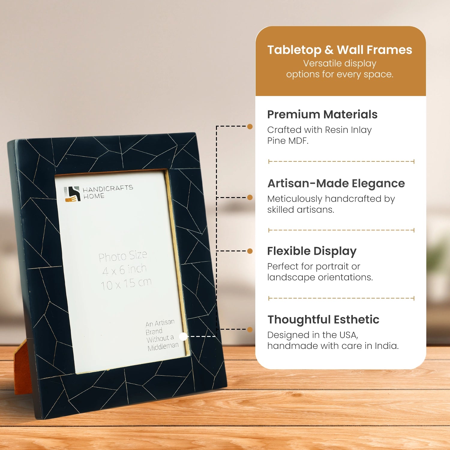 Bluzaic Midnight Blue Resin Inlay Picture Frame 4x6 & 5x7