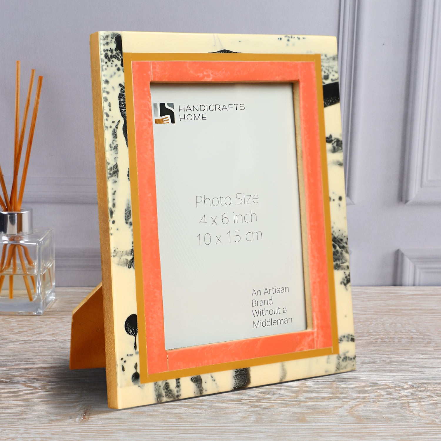 Peach Abstract Ink Resin Inlay Picture Frame in 4x6 & 5x7