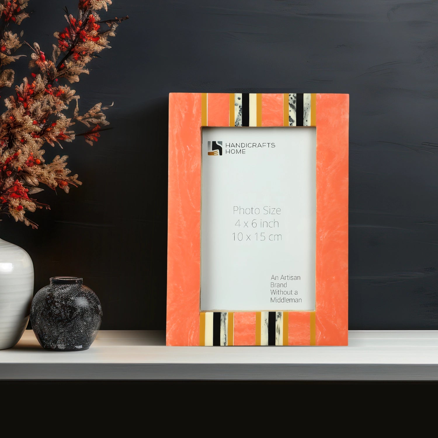 Peach Resin Inlay Picture Frame- Ink Marble Design in 4x6 & 5x7