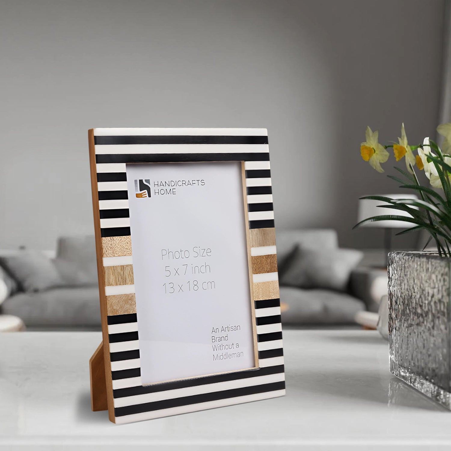 Wood & Resin Inlay Stripewood Picture Frame, Black & White