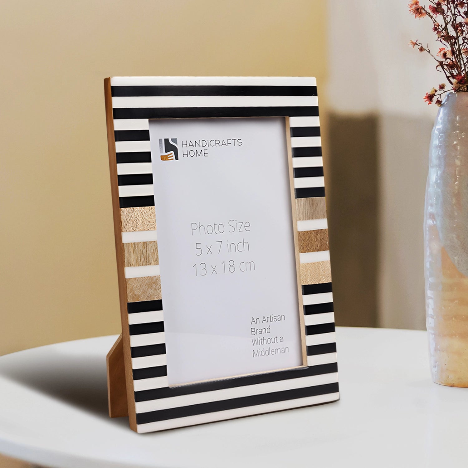 Wood & Resin Inlay Stripewood Picture Frame, Black & White