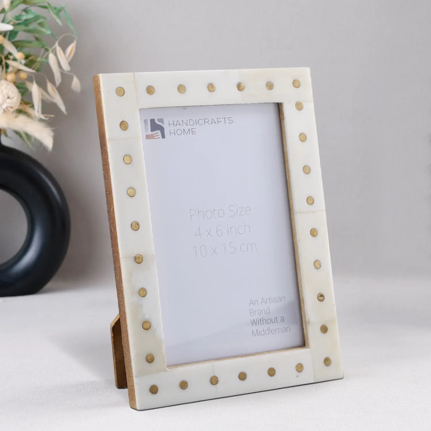 Picture Frame Studded Dot Collection Bone & Brass White  – 4x6"