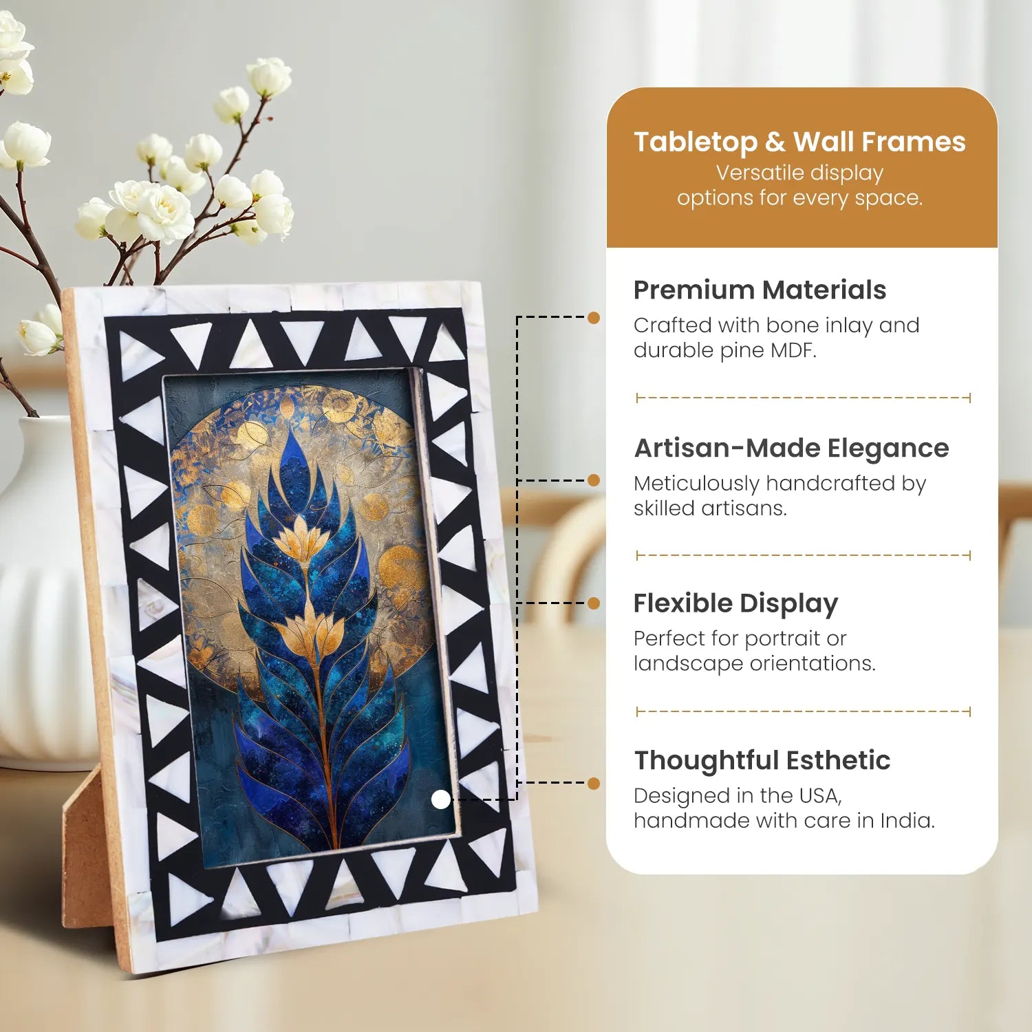 Picture Frame Triangle Mosaic Collection Resin Inlay Black & White – 4x6 & 5x7"