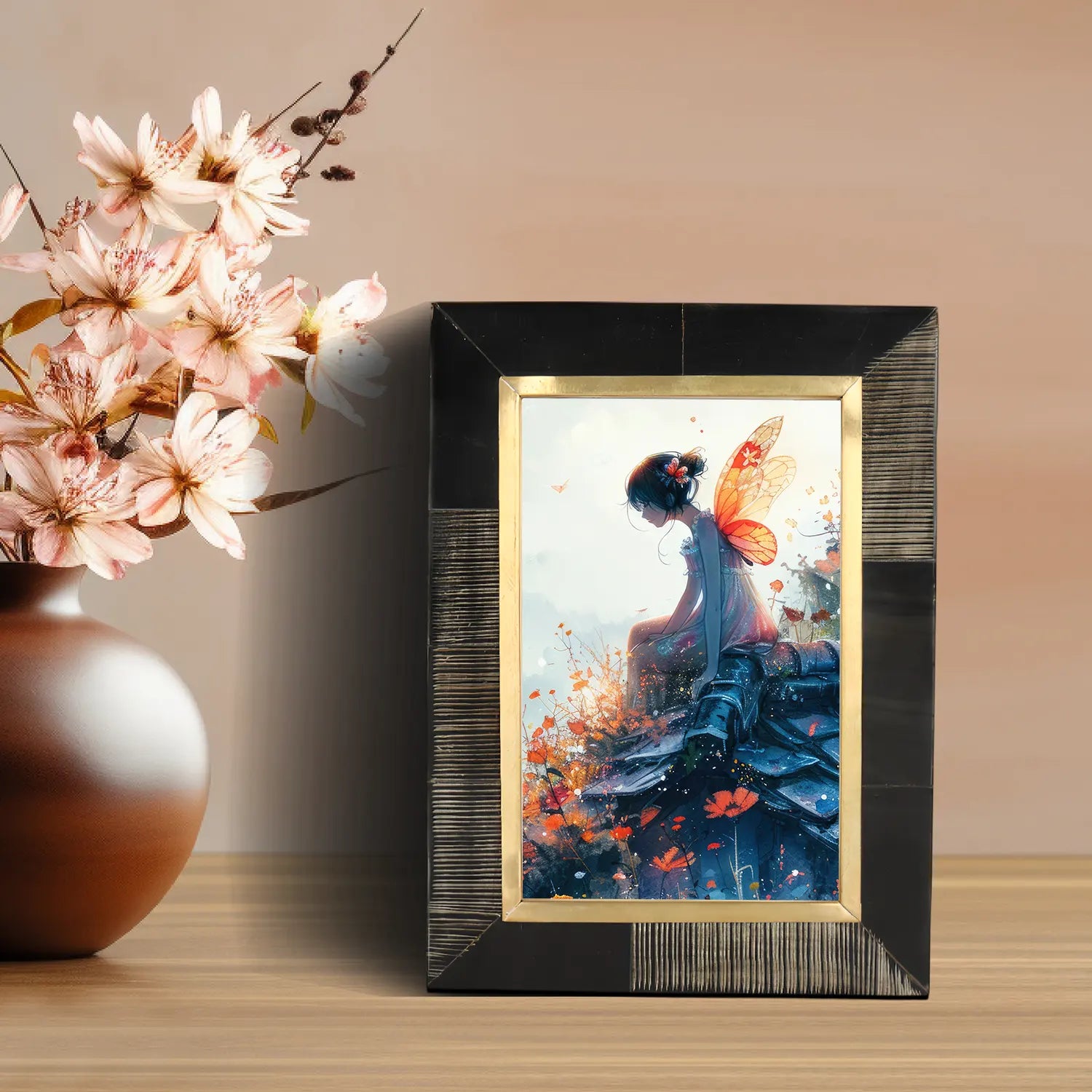 Horn Inlay Shagrin Picture Photo Frames Brown, 4x6 5x7