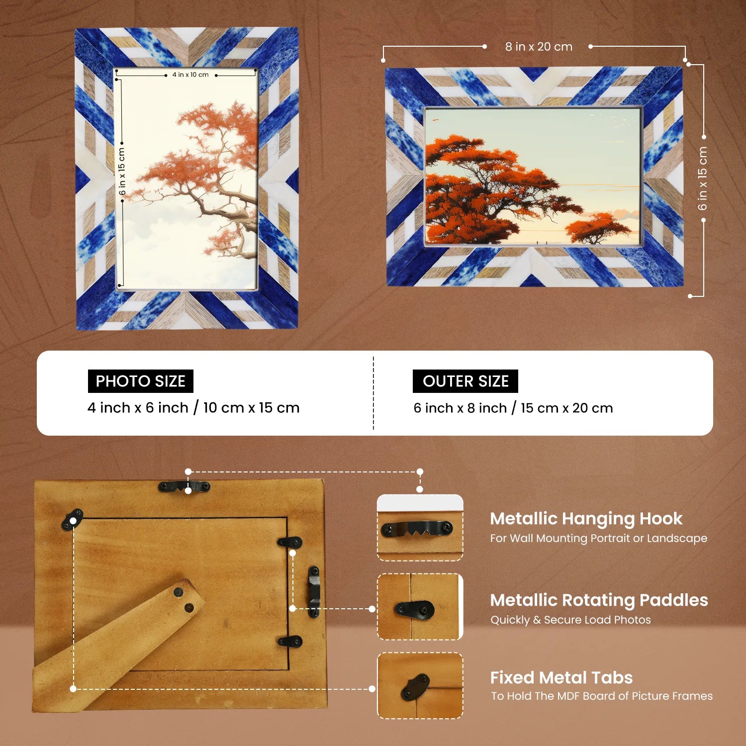 Photo Picture Frame Hypno Azure Collection Blue & Brown in 4x6 & 5x7