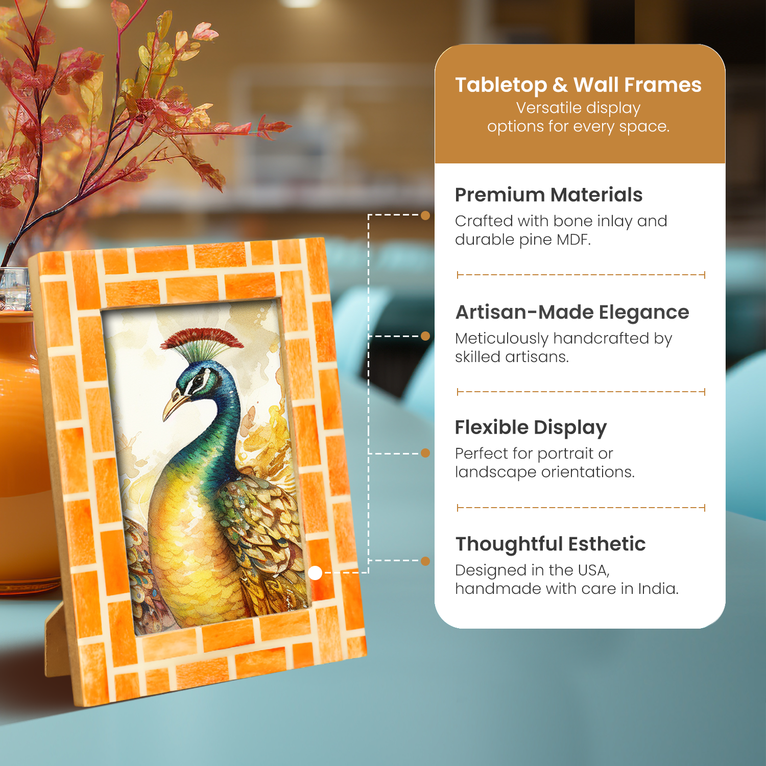 Mosaic Tile Orange Bone & Resin Inlay Picture Frame