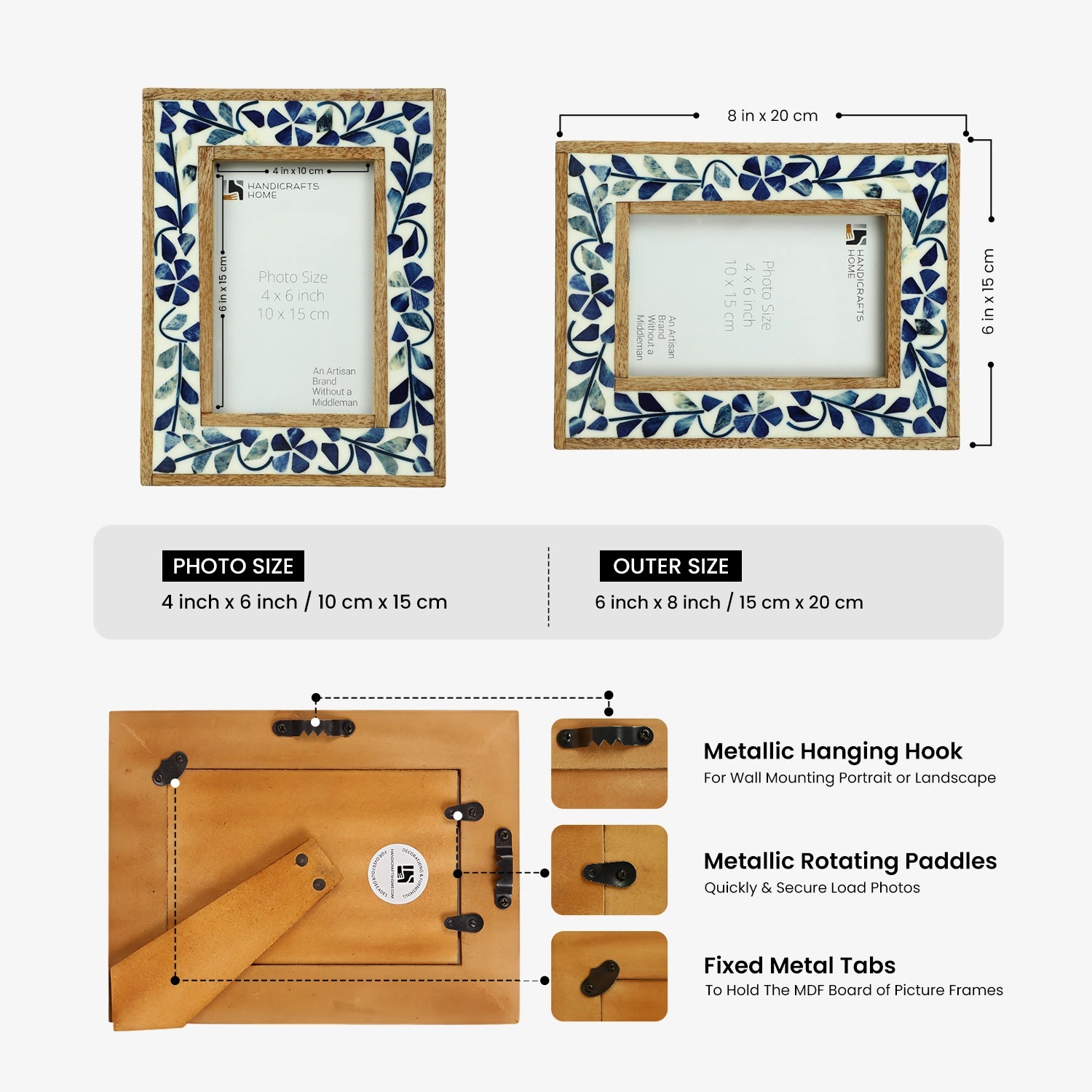 Alhambra Collection 4x6 Bone & Resin Inlay Picture Frame
