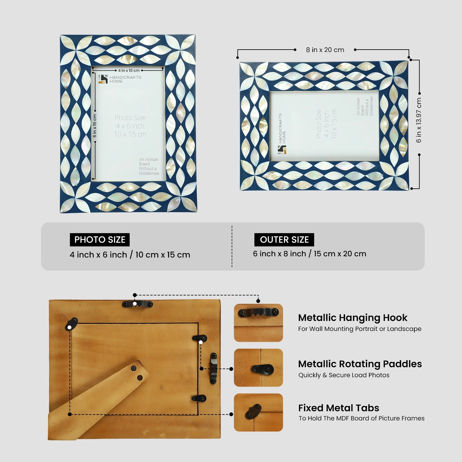 Mother of Pearl & Resin Inlay Avant Floral Picture Frame - Blue & White