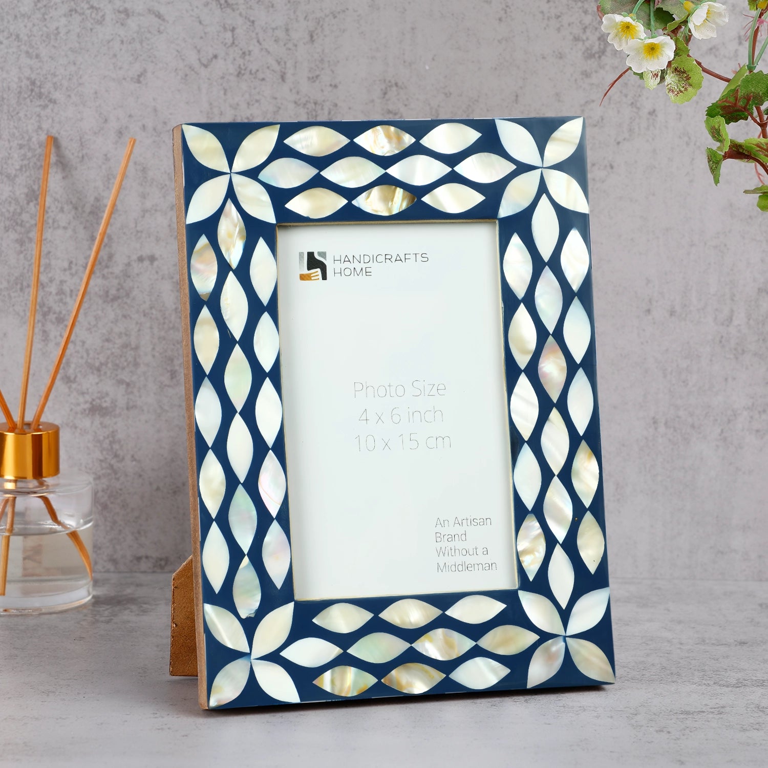 Mother of Pearl & Resin Inlay Avant Floral Picture Frame - Blue & White