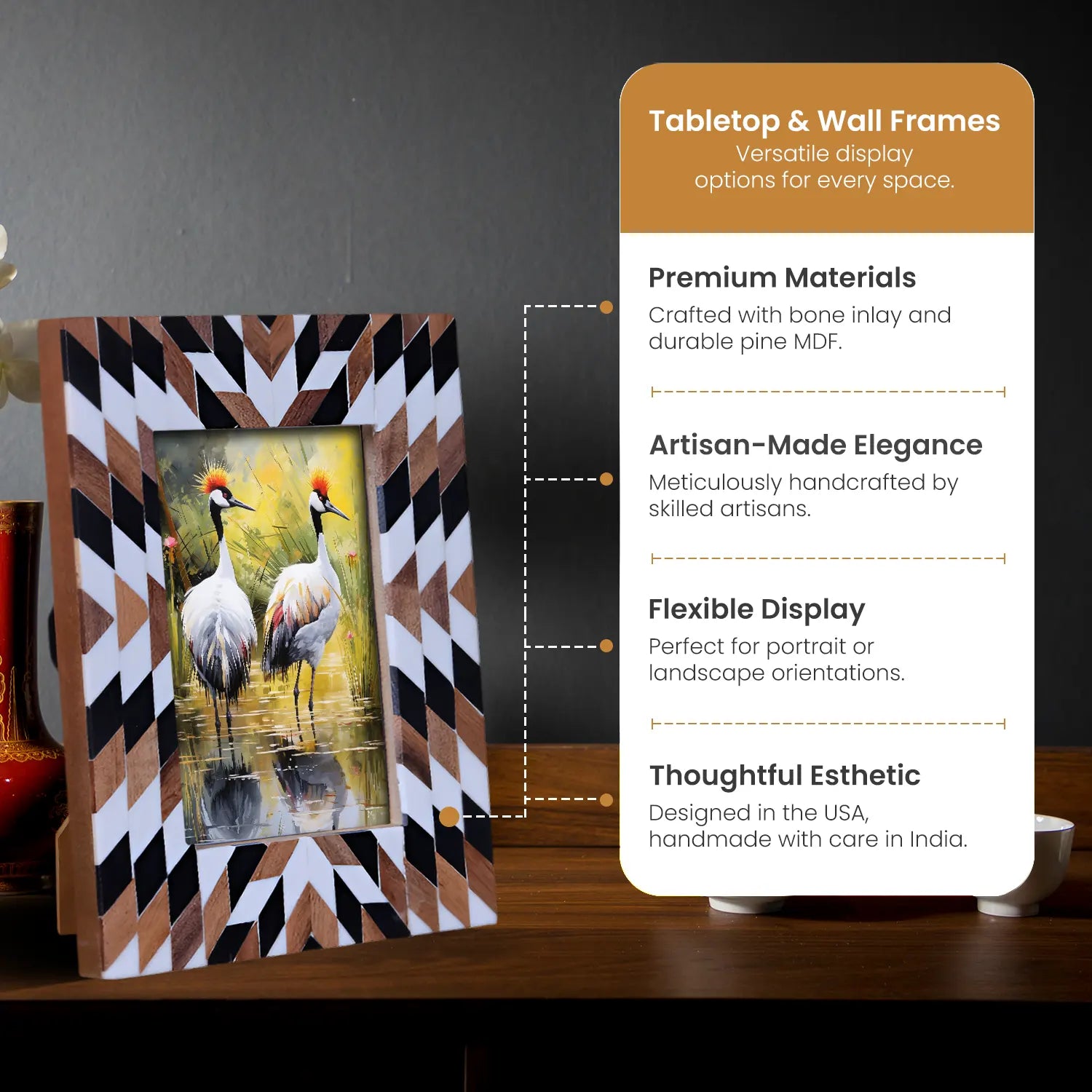 Picture Frame Herringbone Pattern Wood & Resin Inlay - 4x6, 5x7