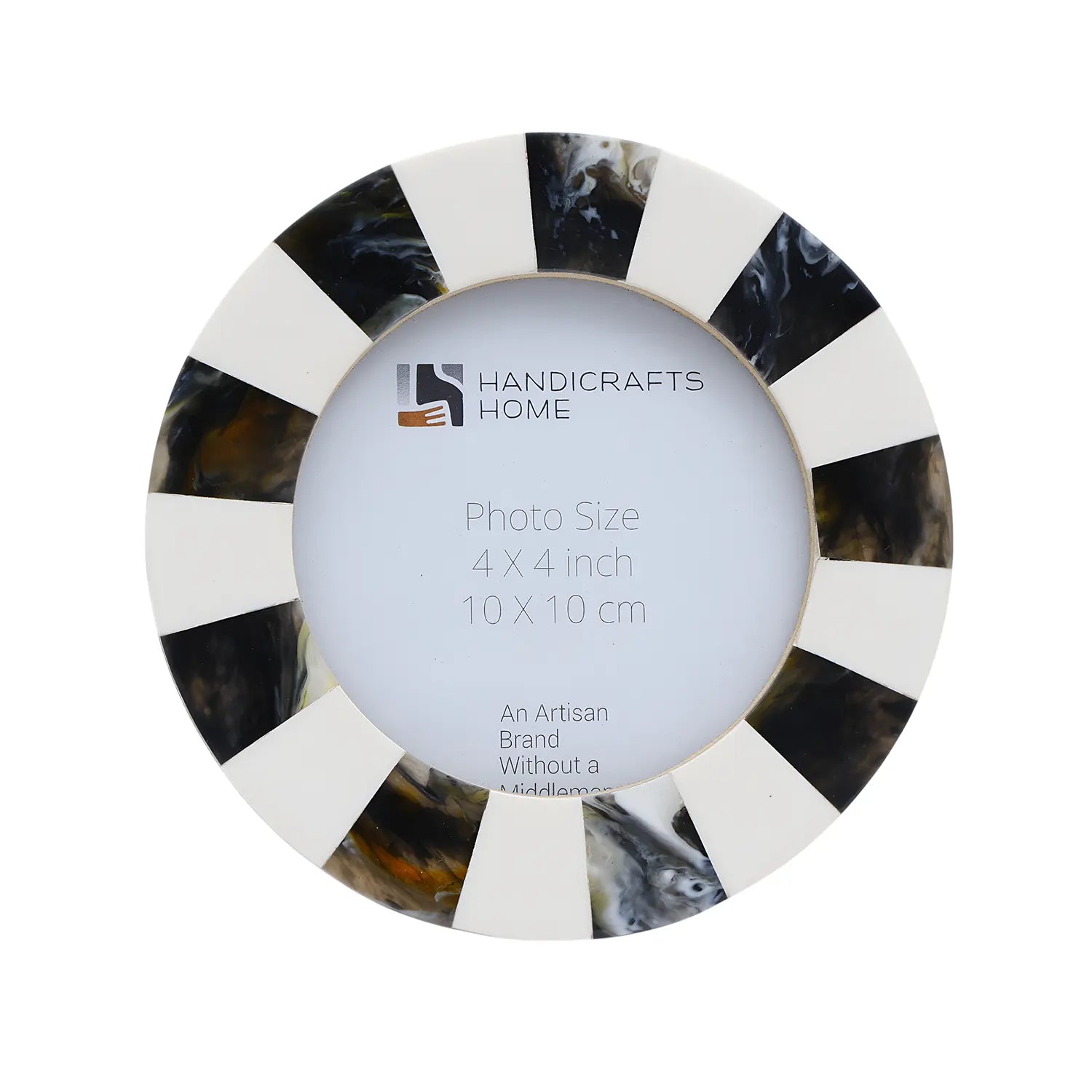 Round Resin Inlay Baby Picture Frame 4x4 Black white Nursery Decor