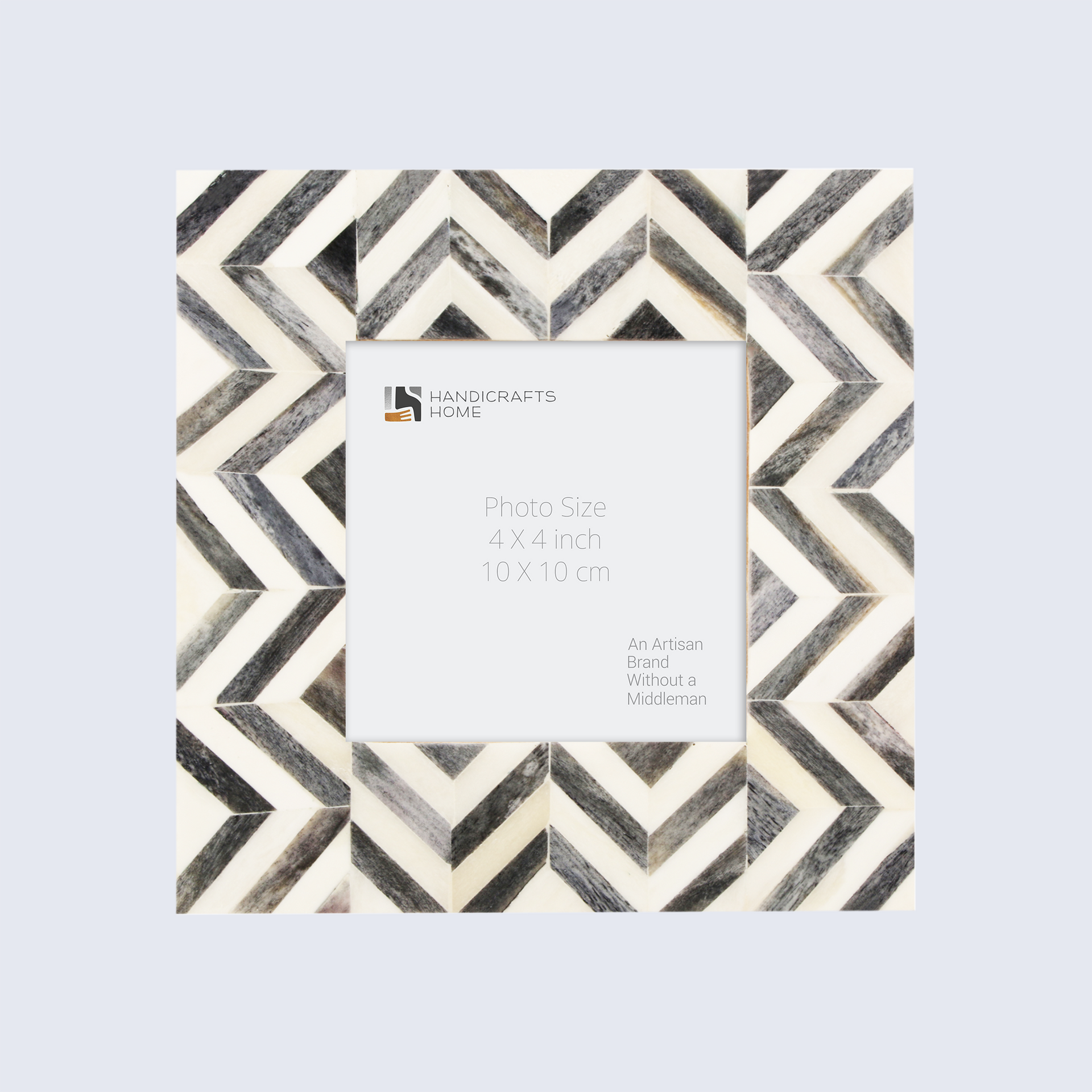 Baby Picture Frames Herringbone Pattern Collection Bone Inlay - Grey, 4" x 4"