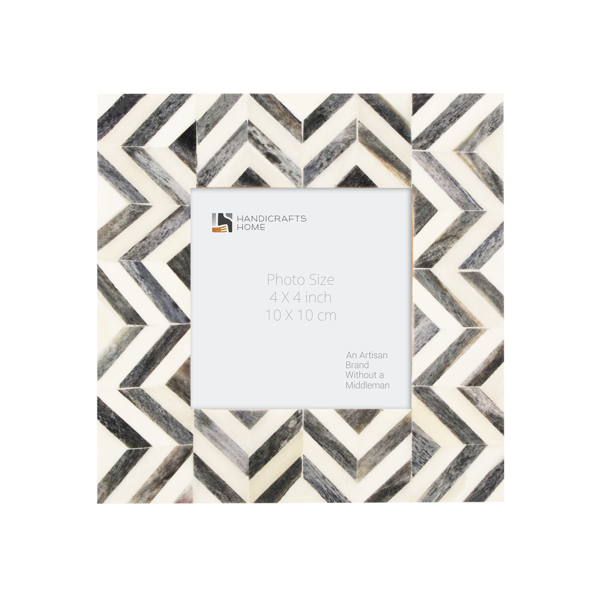 Baby Picture Frames Herringbone Pattern Collection Bone Inlay - Grey, 4" x 4"