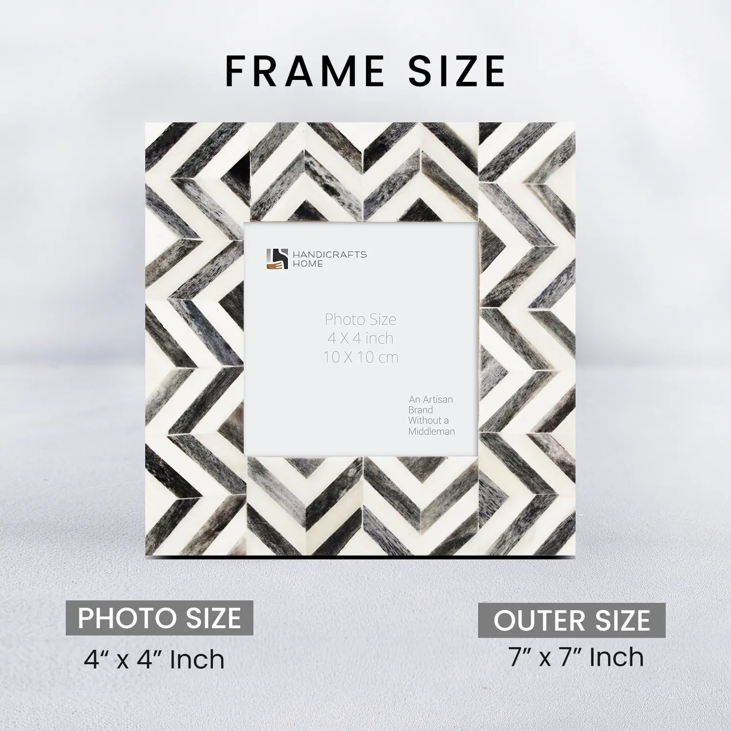 Baby Picture Frames Herringbone Pattern Collection Bone Inlay - Grey, 4" x 4"