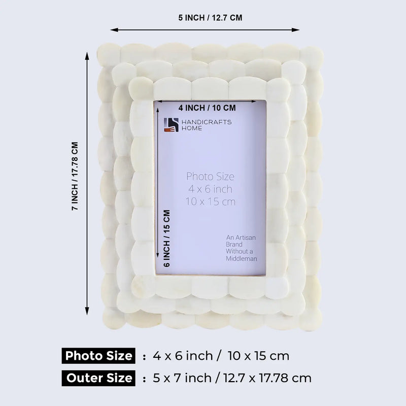 Size Chart for Picture Frames Scalloped Pattern Bone Inlay Collection in 4x6, White