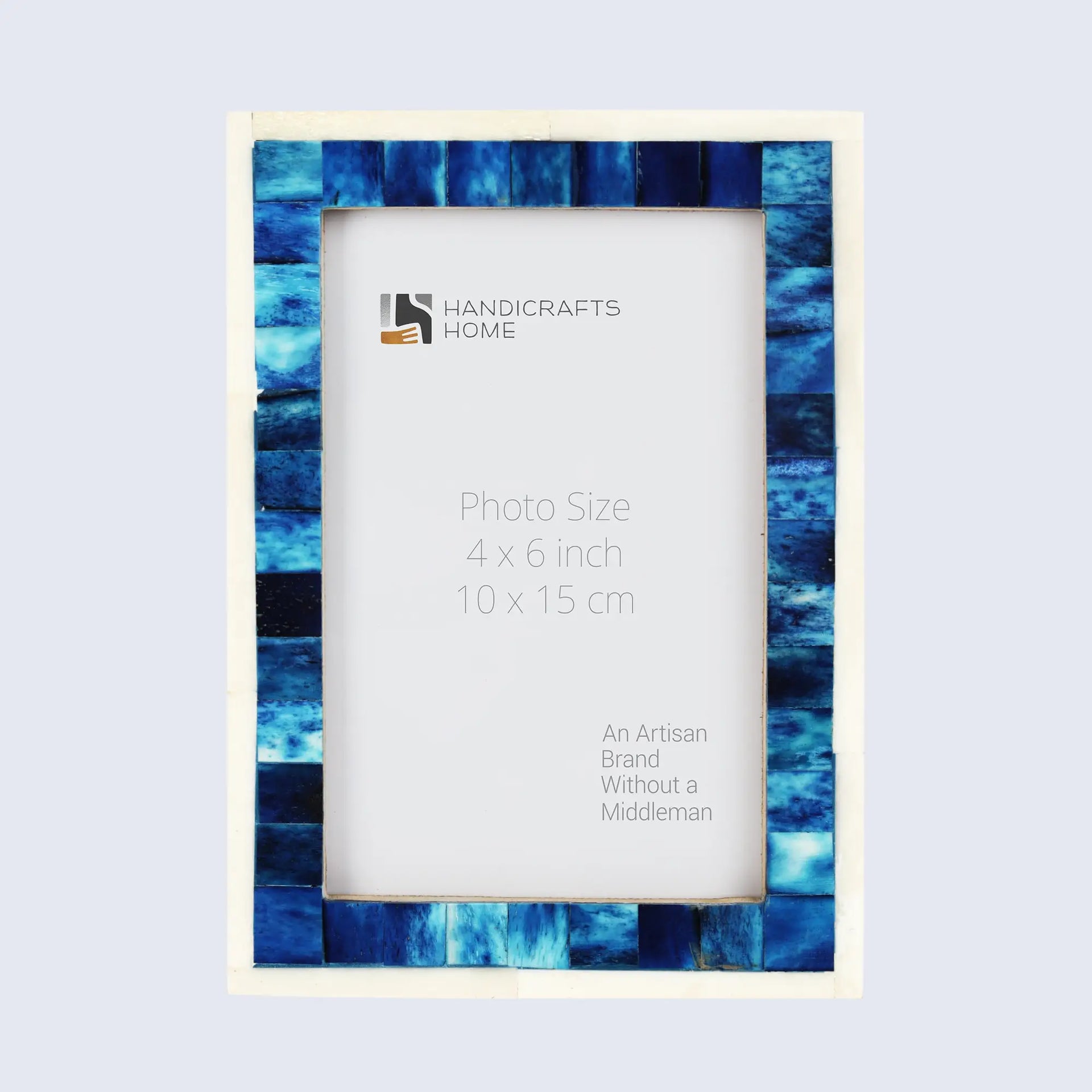 Picture Frames Mosaic Pattern Bone Inlay Collection in 3 Sizes, Blue