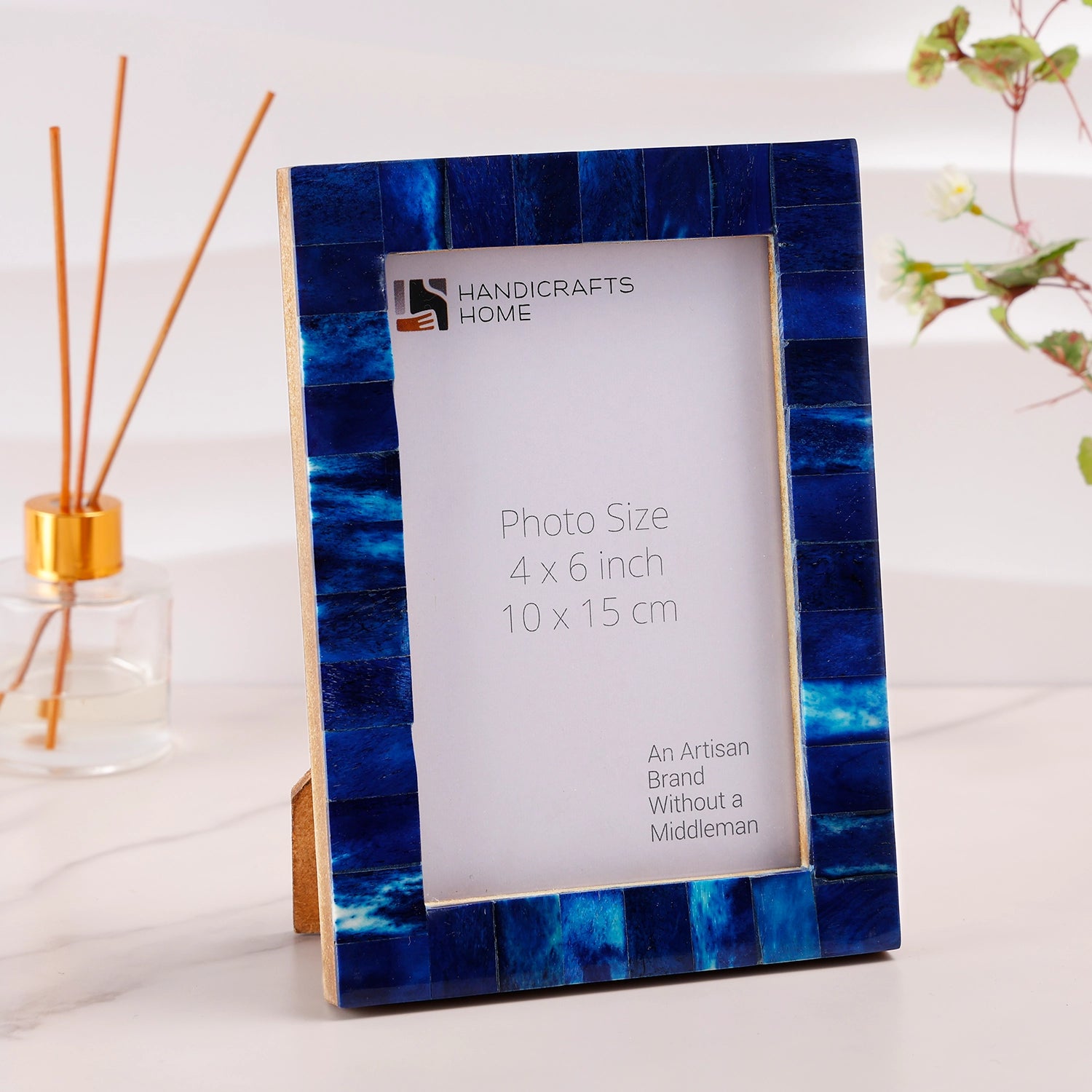 Picture Frames Classic Pattern Bone Inlay Collection in 3 Sizes, Blue