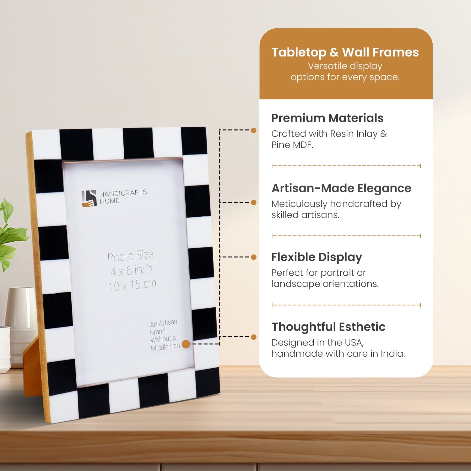 Picture Frames Manhattan Diner Pattern Resin Inlay Collection in 3 Sizes, Pack of 2