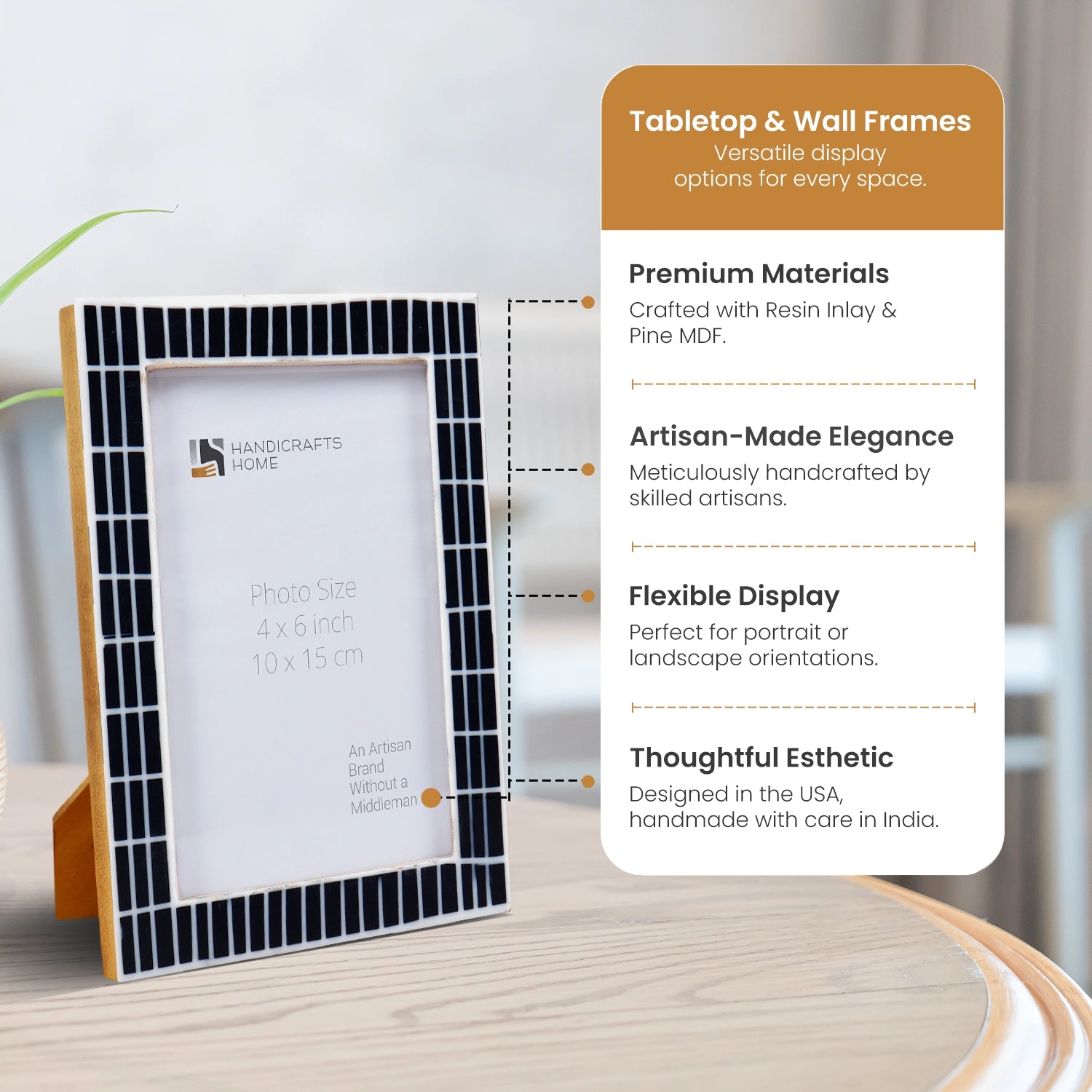 Picture Frames Manhattan Skyline Pattern Resin Inlay Collection in 3 Sizes, Pack of 2