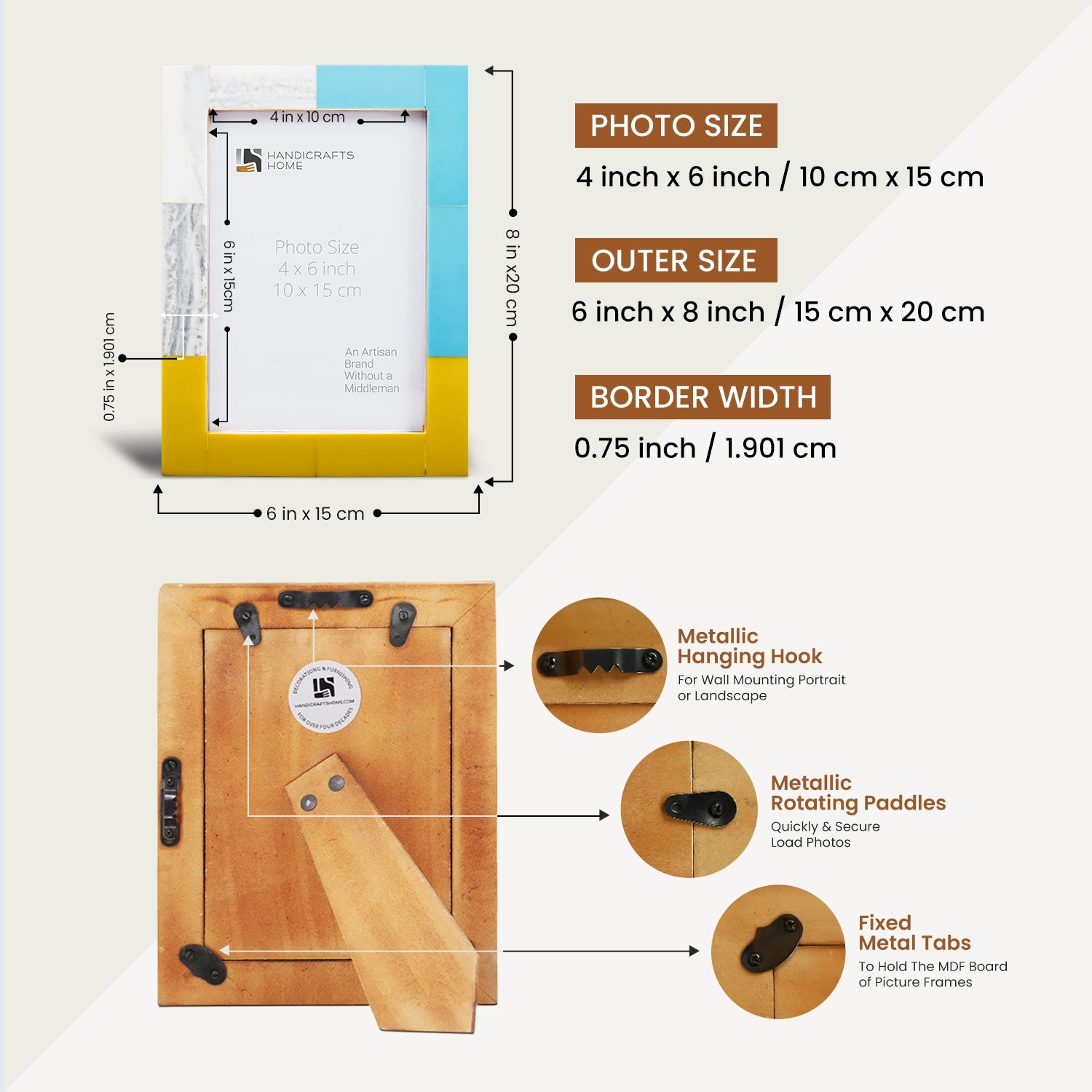 Picture Frames Mondrian Driftwood Pattern Resin Inlay Collection, 4"x6", Pack of 2