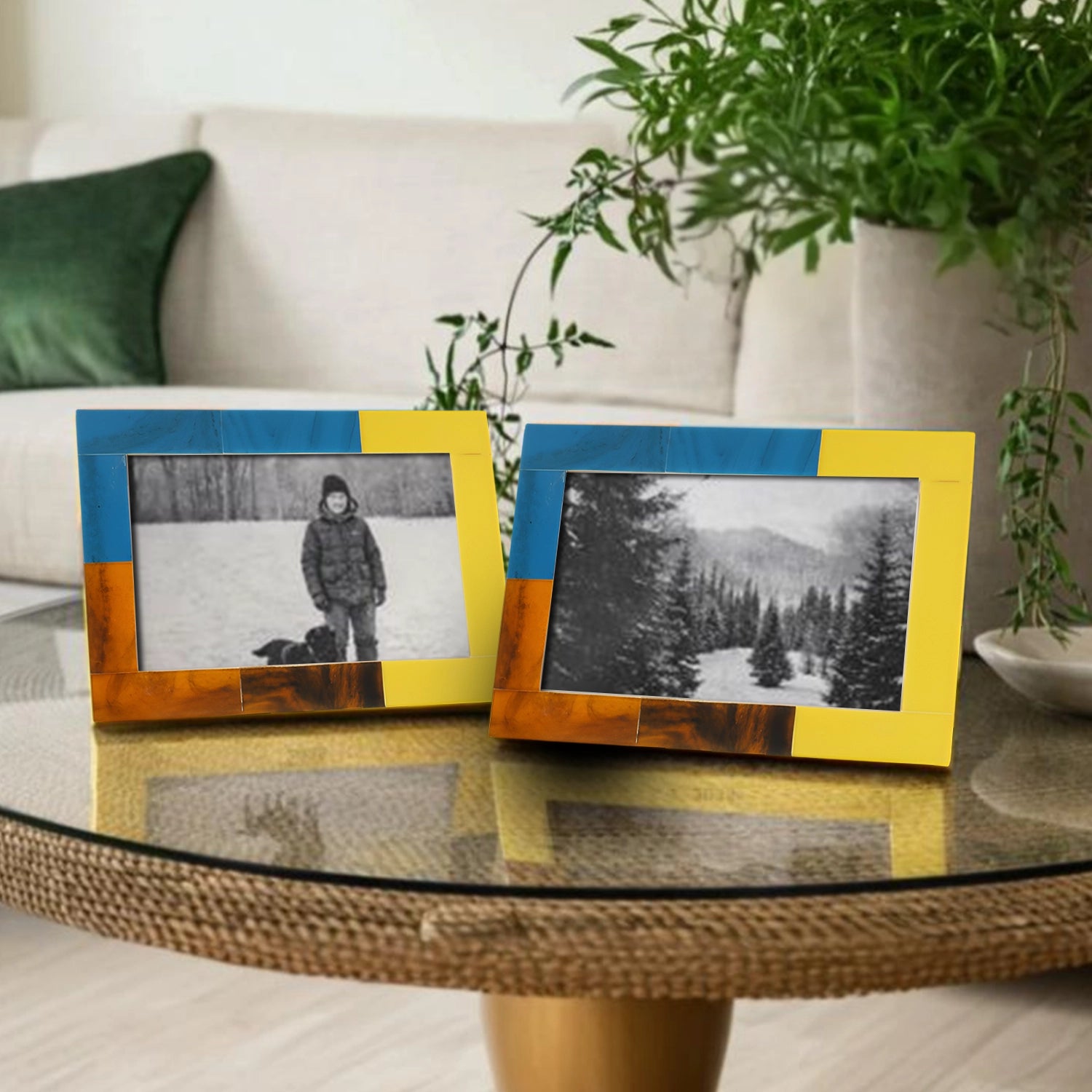 Picture Frames Mondrian Walnut Pattern Resin Inlay Collection in 3 Sizes, Pack of 2