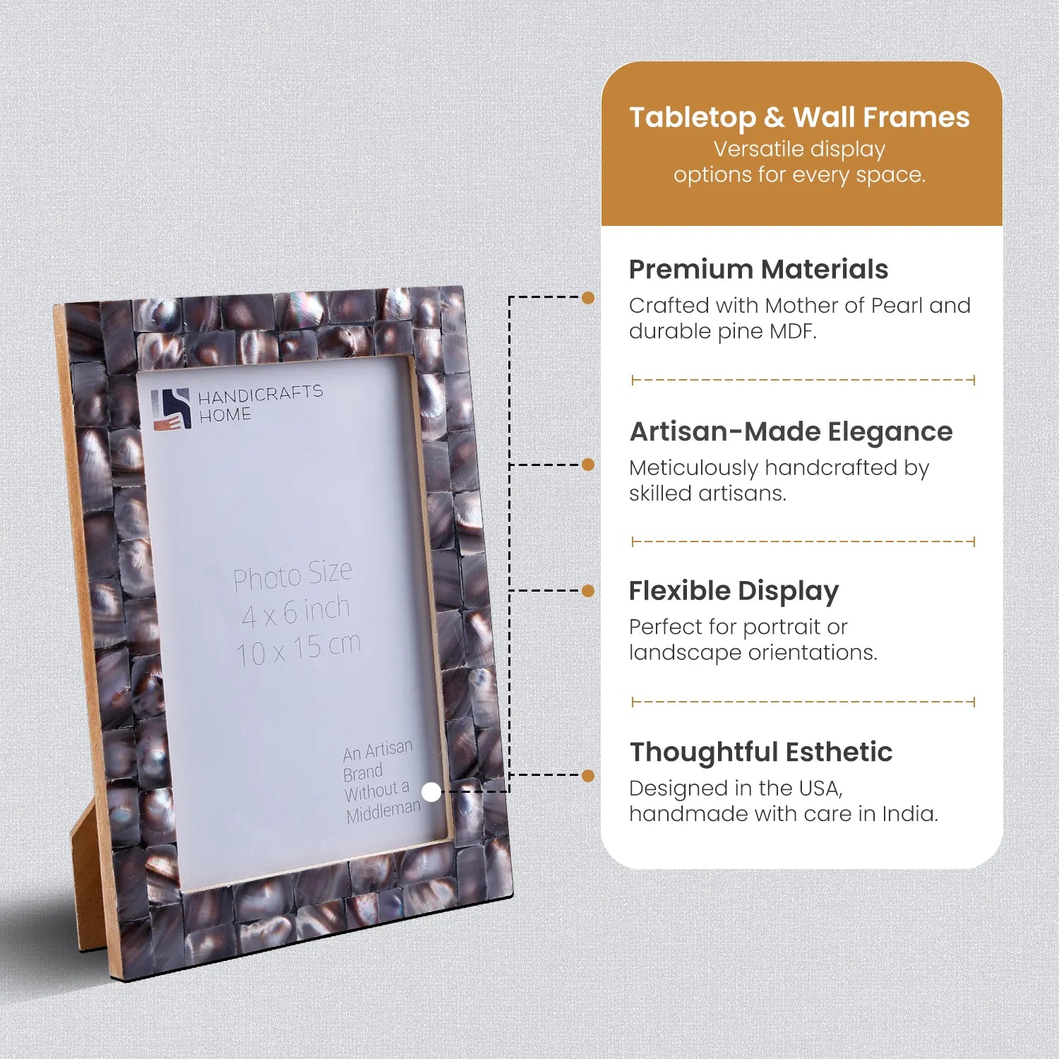 Picture Frames Mother of Pearl Collection in 3 Sizes, Grey