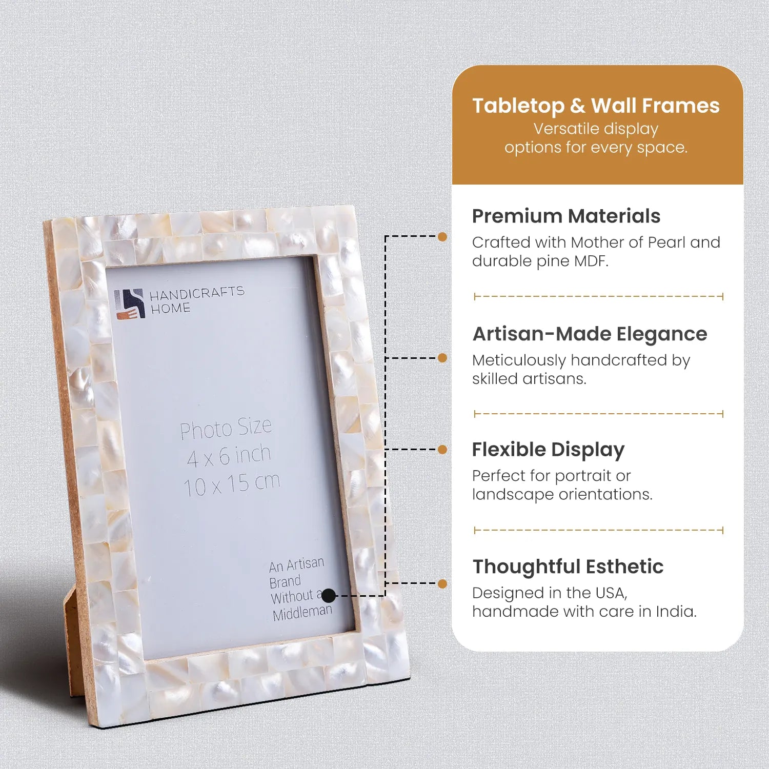 Picture Frames Mother of Pearl Collection in 3 Sizes, White