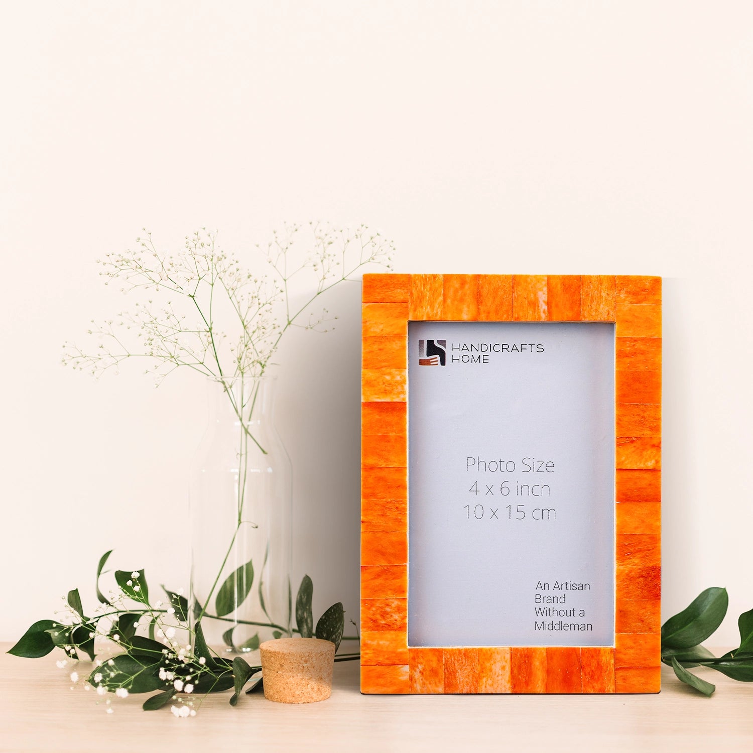 Picture Frames Classic Pattern Bone Inlay Collection in 3 Sizes, Orange