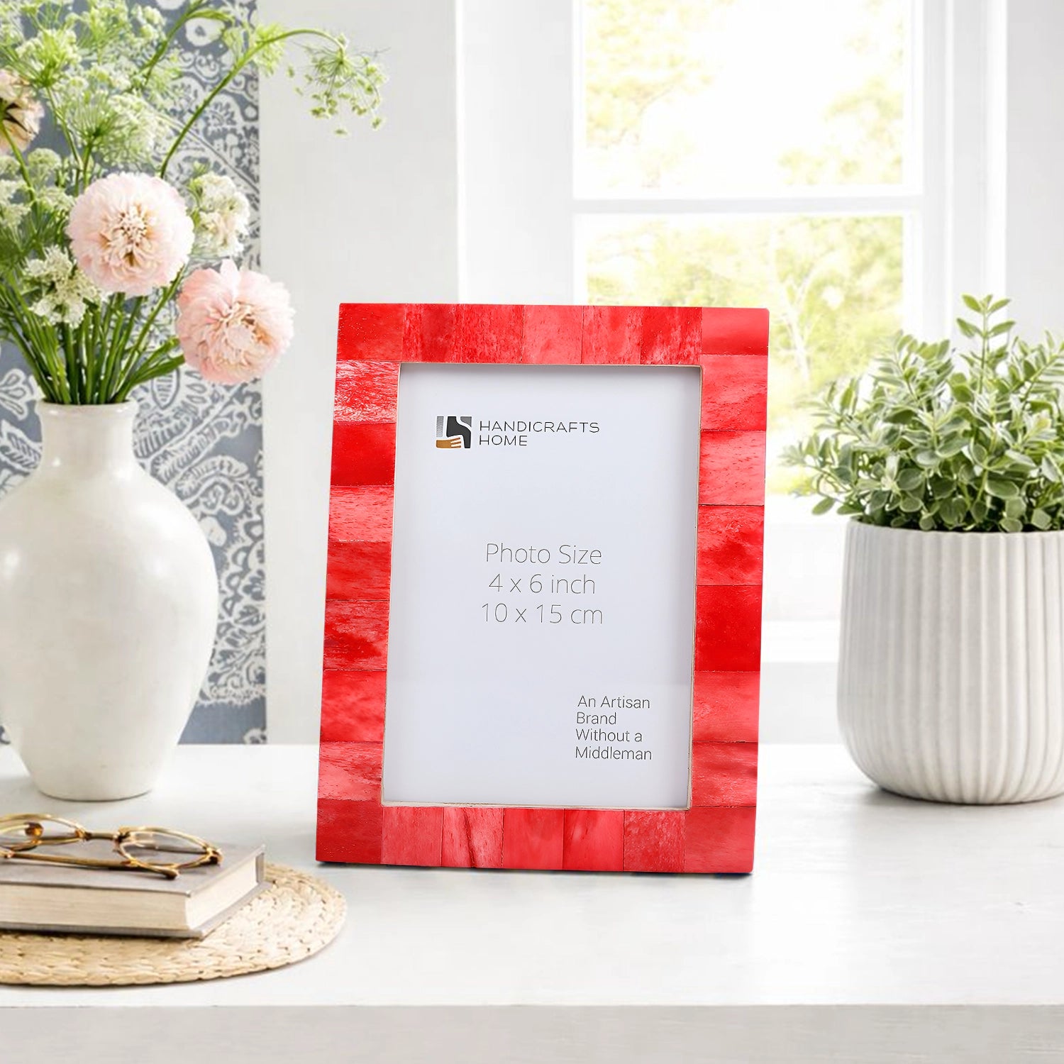 Picture Frames Classic Pattern Bone Inlay Collection in 3 Sizes, Red