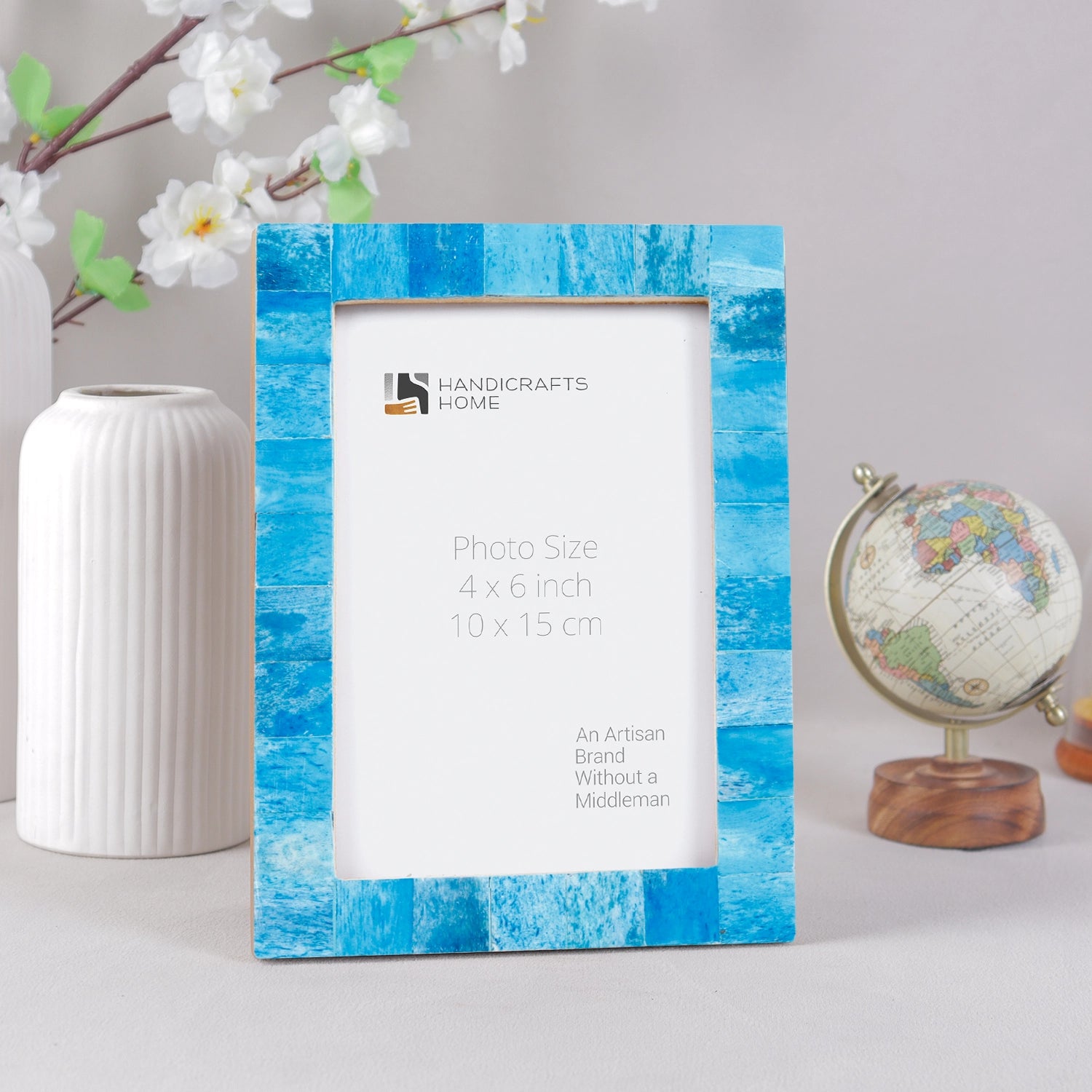 Picture Frames Classic Pattern Bone Inlay Collection in 3 Sizes, Turquoise