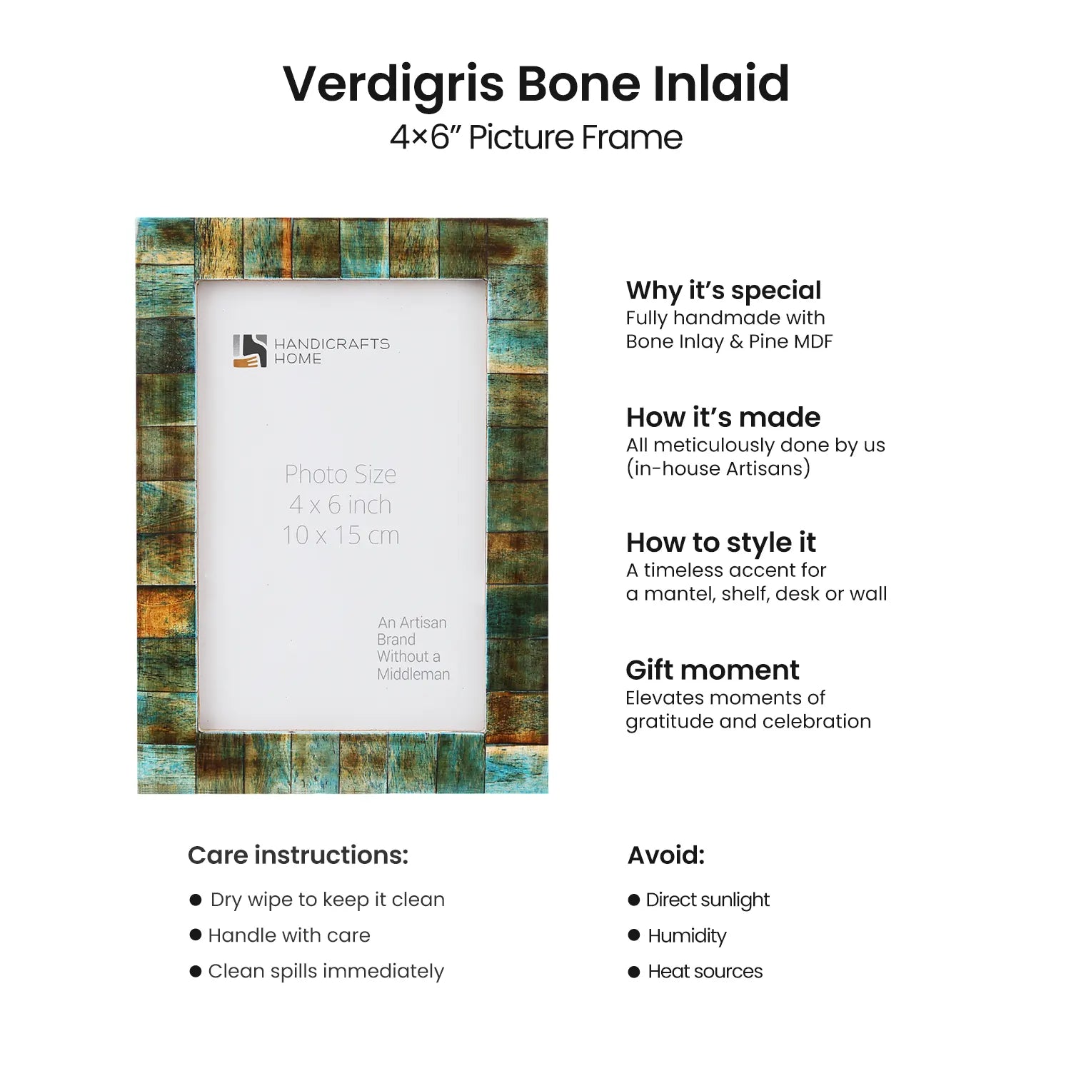 Picture Frame Verdigris Chic Collection Bone Inlay Verdigris - 3 Sizes