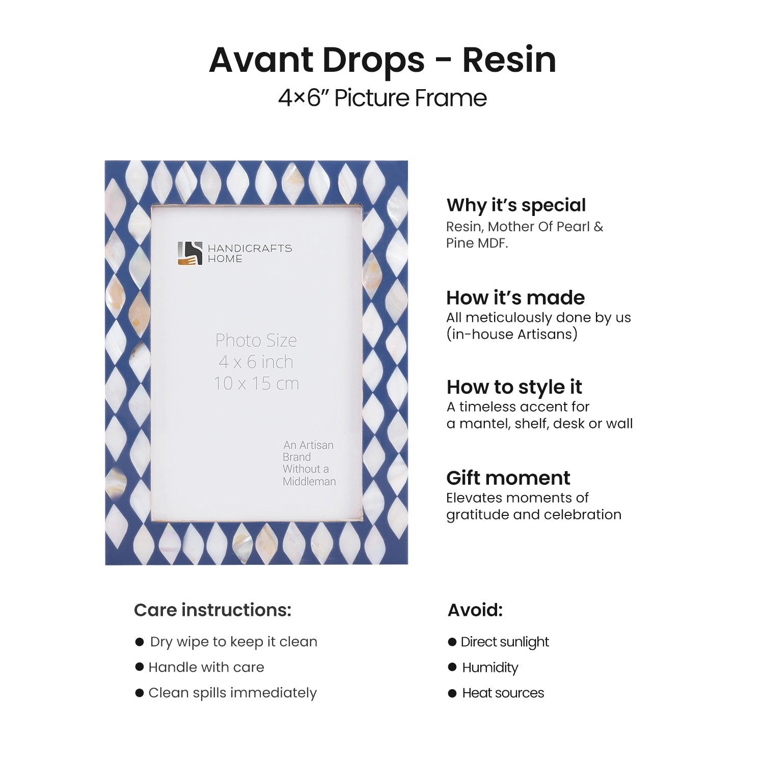 Picture Frames Avant Drops Pattern Mother of Pearl & Resin Collection in 3 Sizes