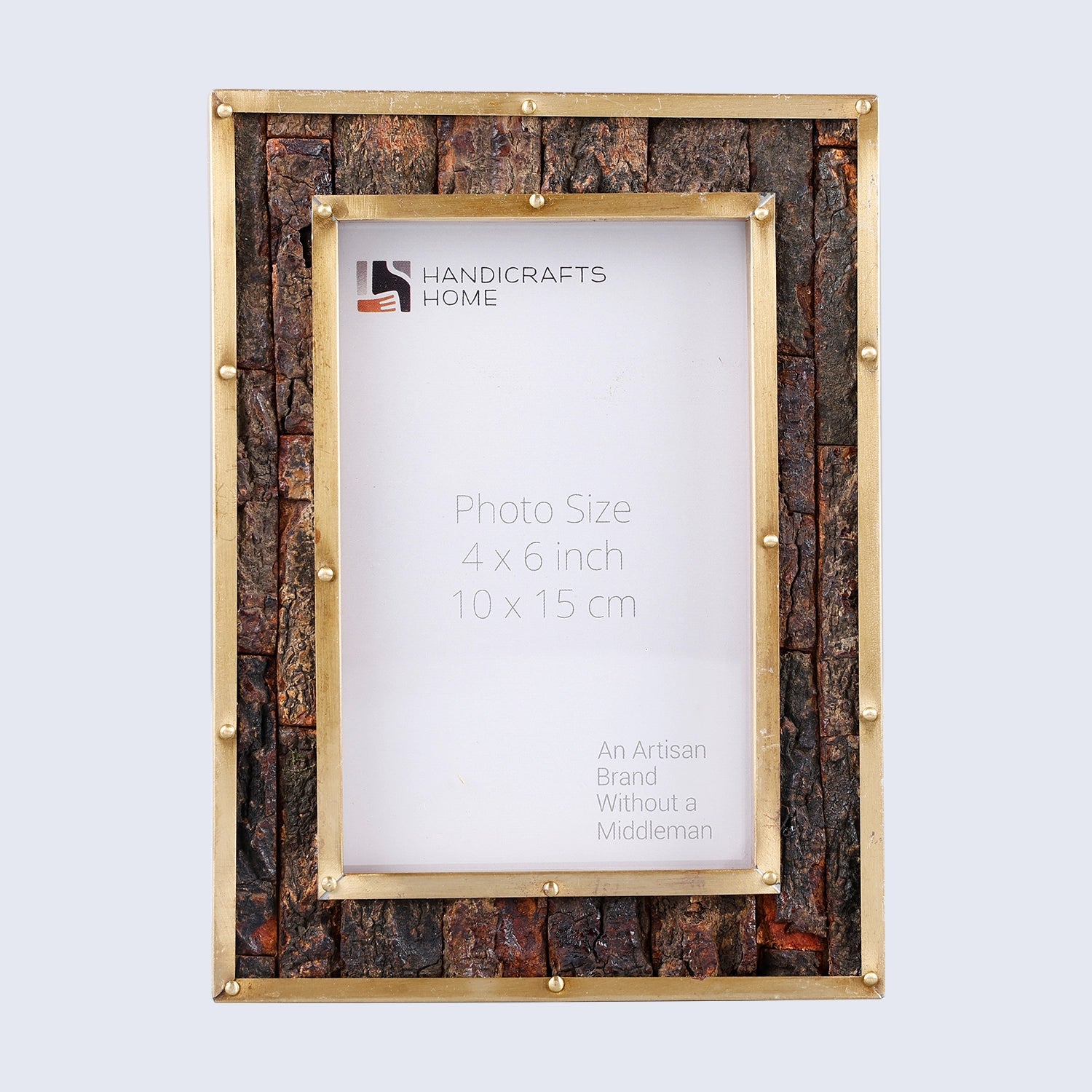 Brass & Wood Inlay Blacksmith Bastion Picture Frame, Brown & Gold 4x6
