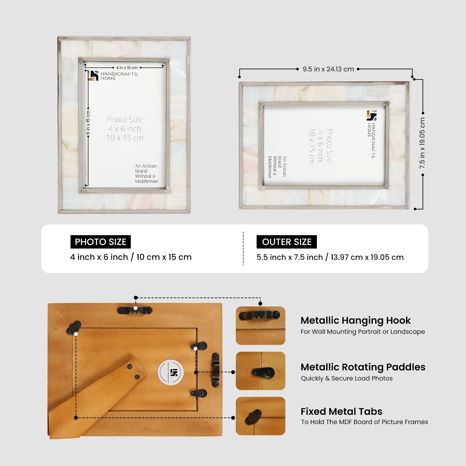 Camelot Maiden Brass & Resin Inlay 4x6 White & Silver Picture Frame