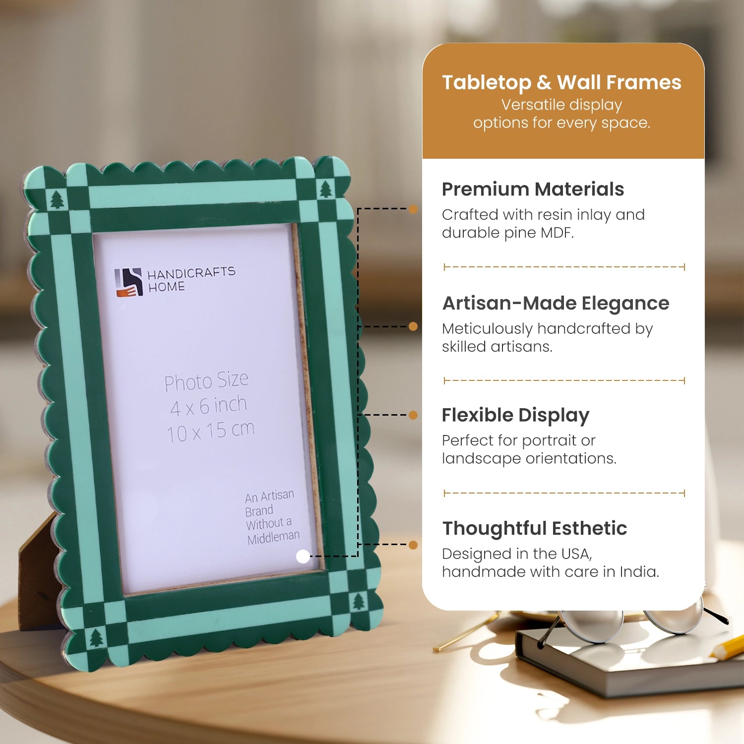Picture Frame Chalet Verde Collection Resin Inlay Green – 4x6 & 5x7"