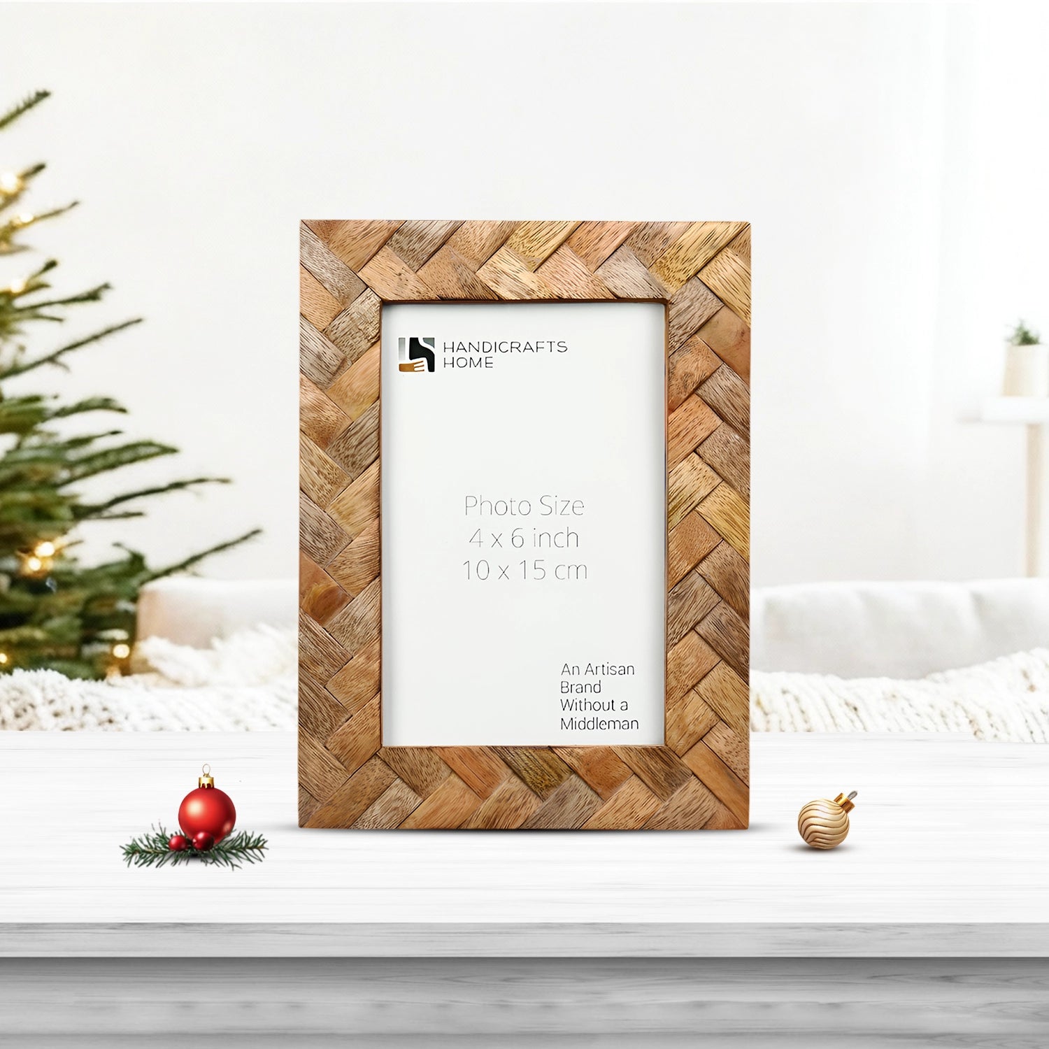 Wood Inlay Cinnamon Plaits Pattern Picture Photo Frame - 4x6