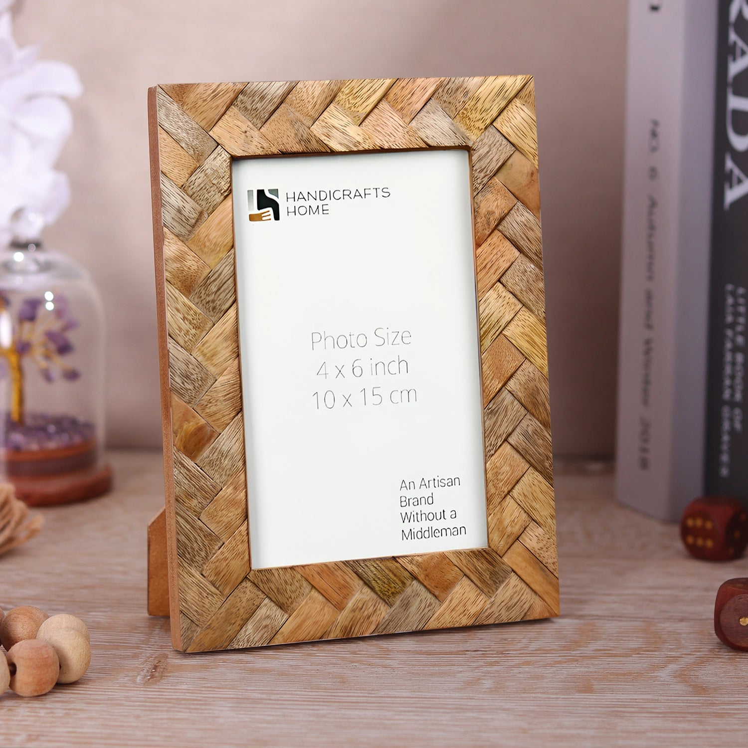 Wood Inlay Cinnamon Plaits Pattern Picture Photo Frame - 4x6