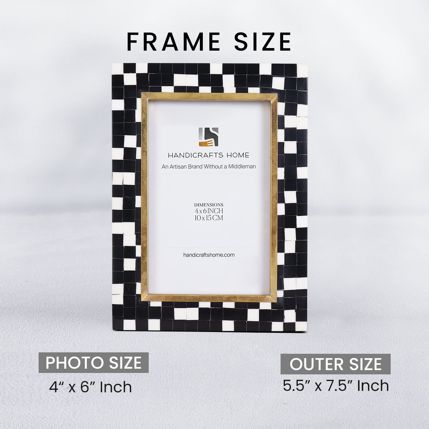 4x6 Picture Frame B&W Handcrafted Resin Inlay | Halo Mosaic