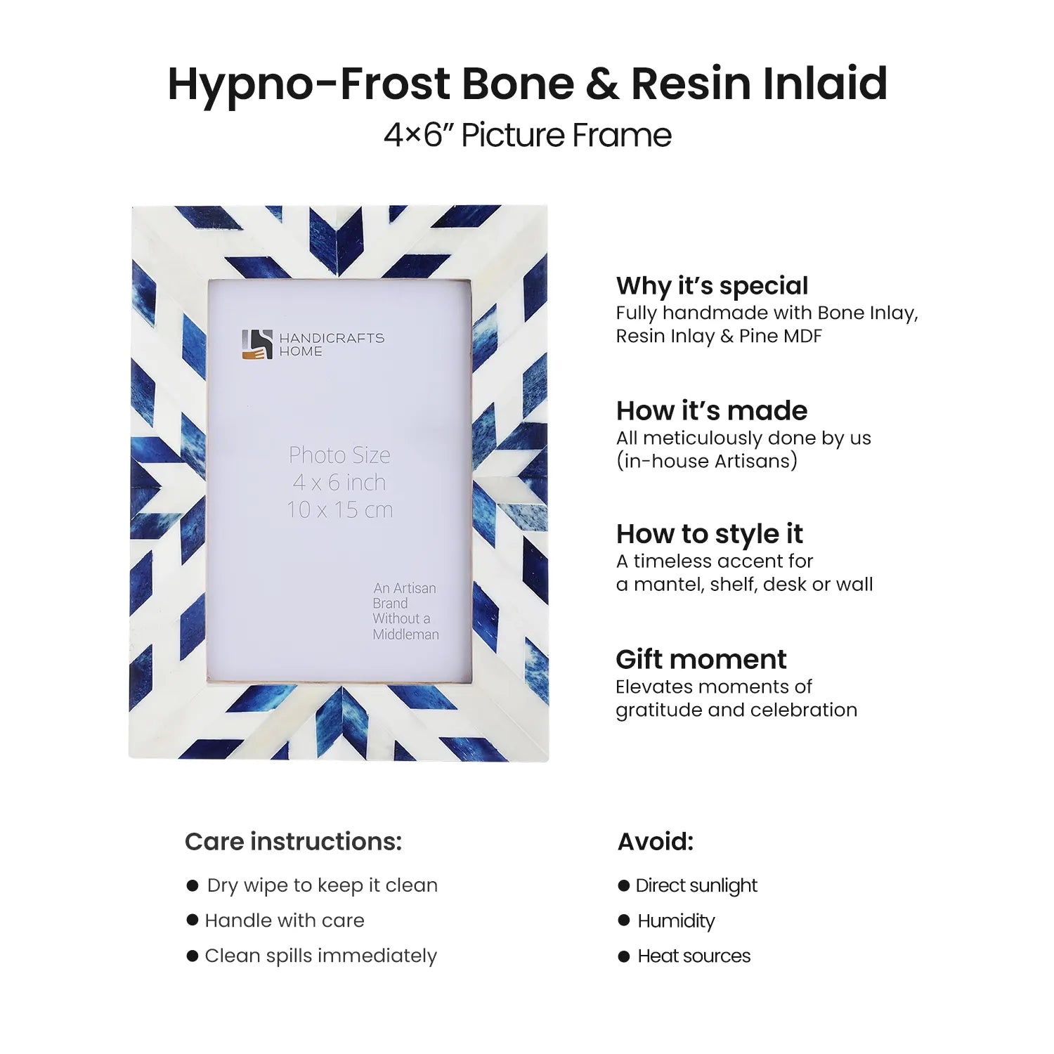 Picture Frames  Hypno Frost Collection Bone Inlay White-Blue, 3 Sizes