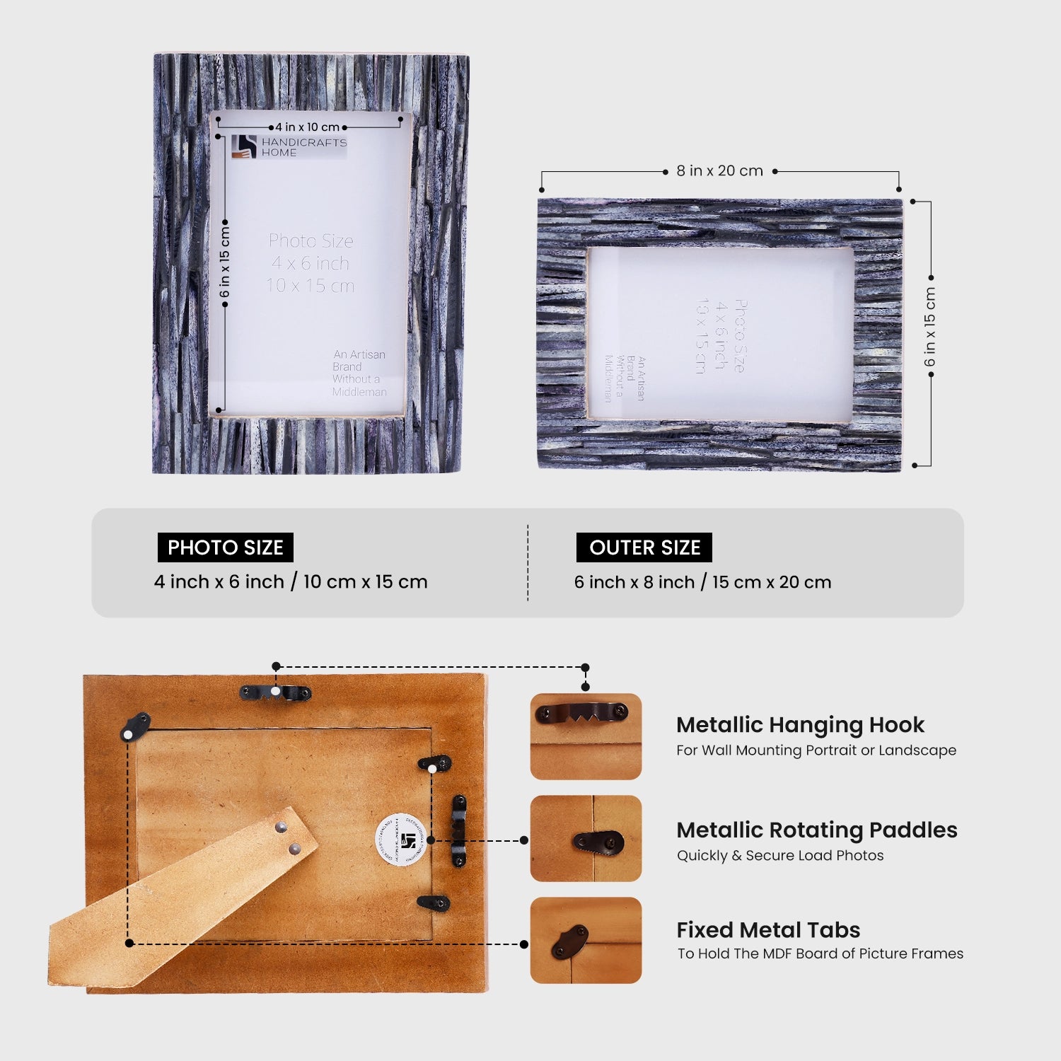 Picture Frames Koyala Kachcha Pattern Bone Inlay Collection, 4"x6"