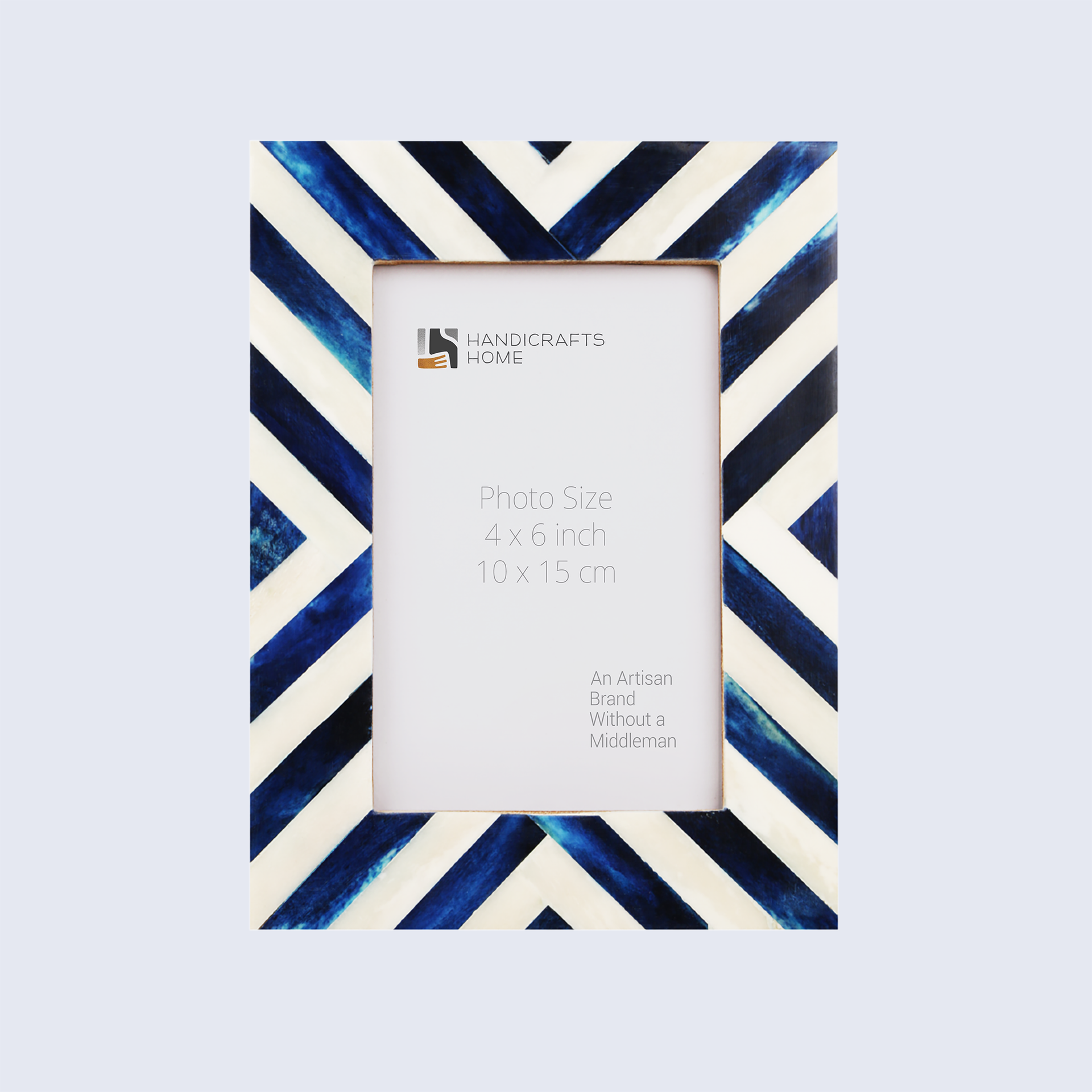 Blue White Chevron Bone Inlay Picture Frame 4x6, 1.25" Border Width