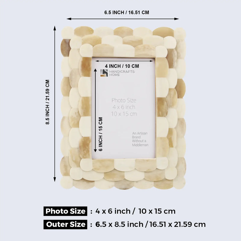 Size Chart for Picture Frames Scalloped Pattern Bone Inlay Collection in 4x6, Ivory