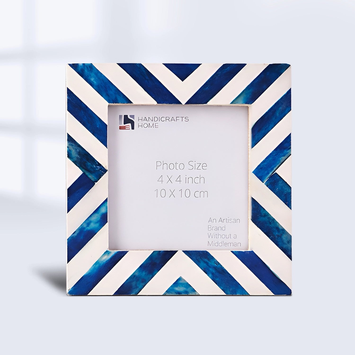 Baby Picture Frame Chevron Collection Bone Inlay Blue 4x4 "